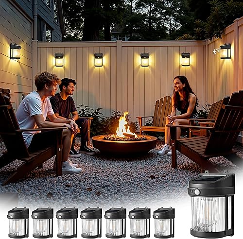 Luces solares para valla, paquete de 8 luces solares para valla de movimiento al aire libre, 3 modos para escalón, pared, cobertizo, patio, puerta