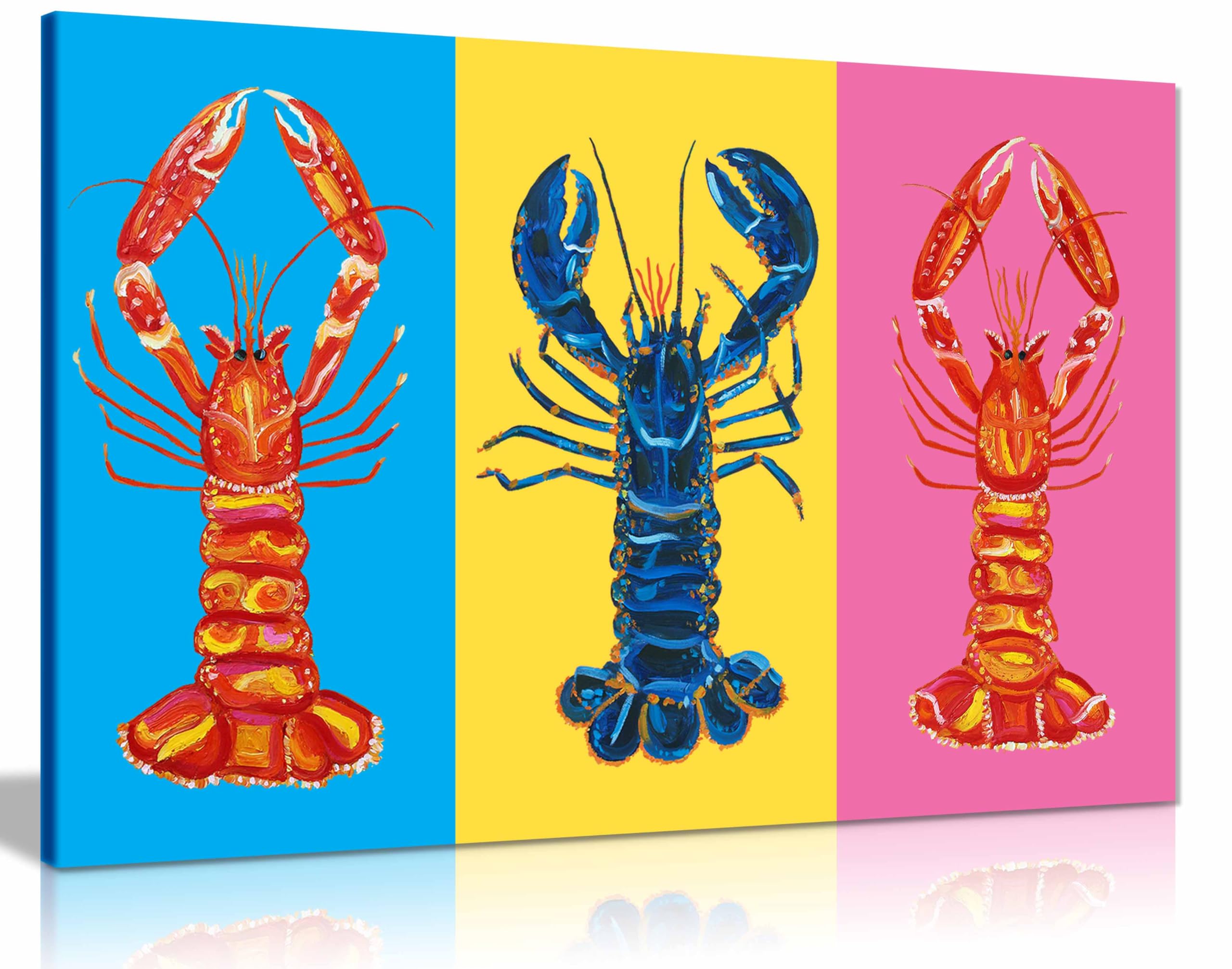 Aragosta Langoustines Pop Art Stampa su tela incorniciata, immagini per pareti di casa, camera da letto, soggiorno e bagno, 46 x 31 cm