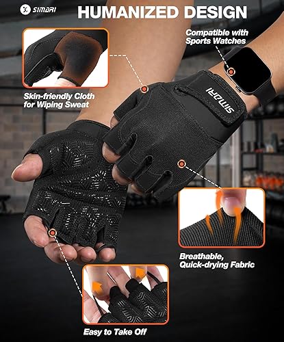 Miniatura 5 de SIMARI Guantes de entrenamiento transpirables para hombres y mujeres, guantes de levantamiento de pesas con relleno, agarre, protección completa de