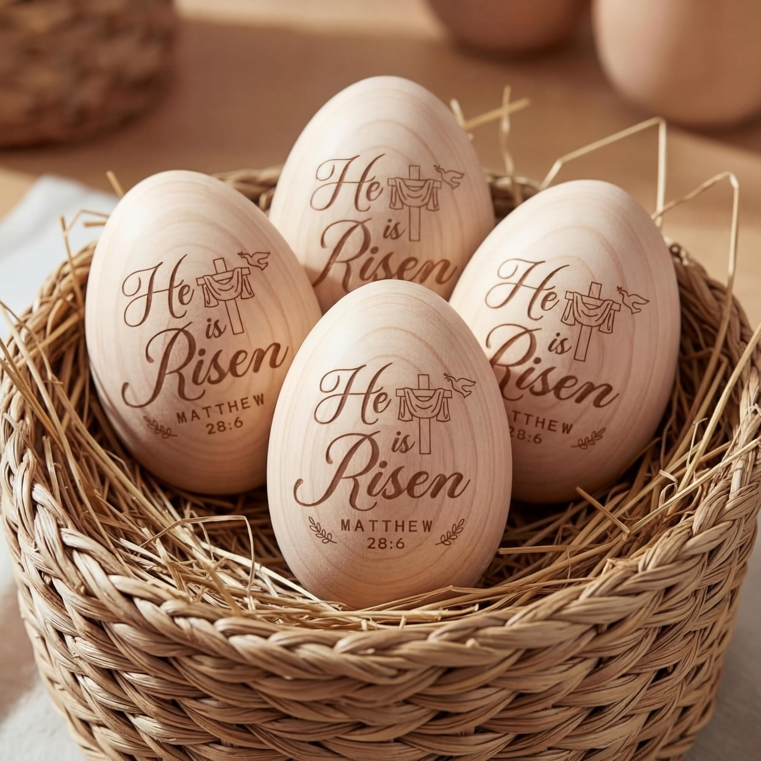 Huevos de resurrección cristianos de madera Capoda para decoración de Pascua religiosa, 4 piezas