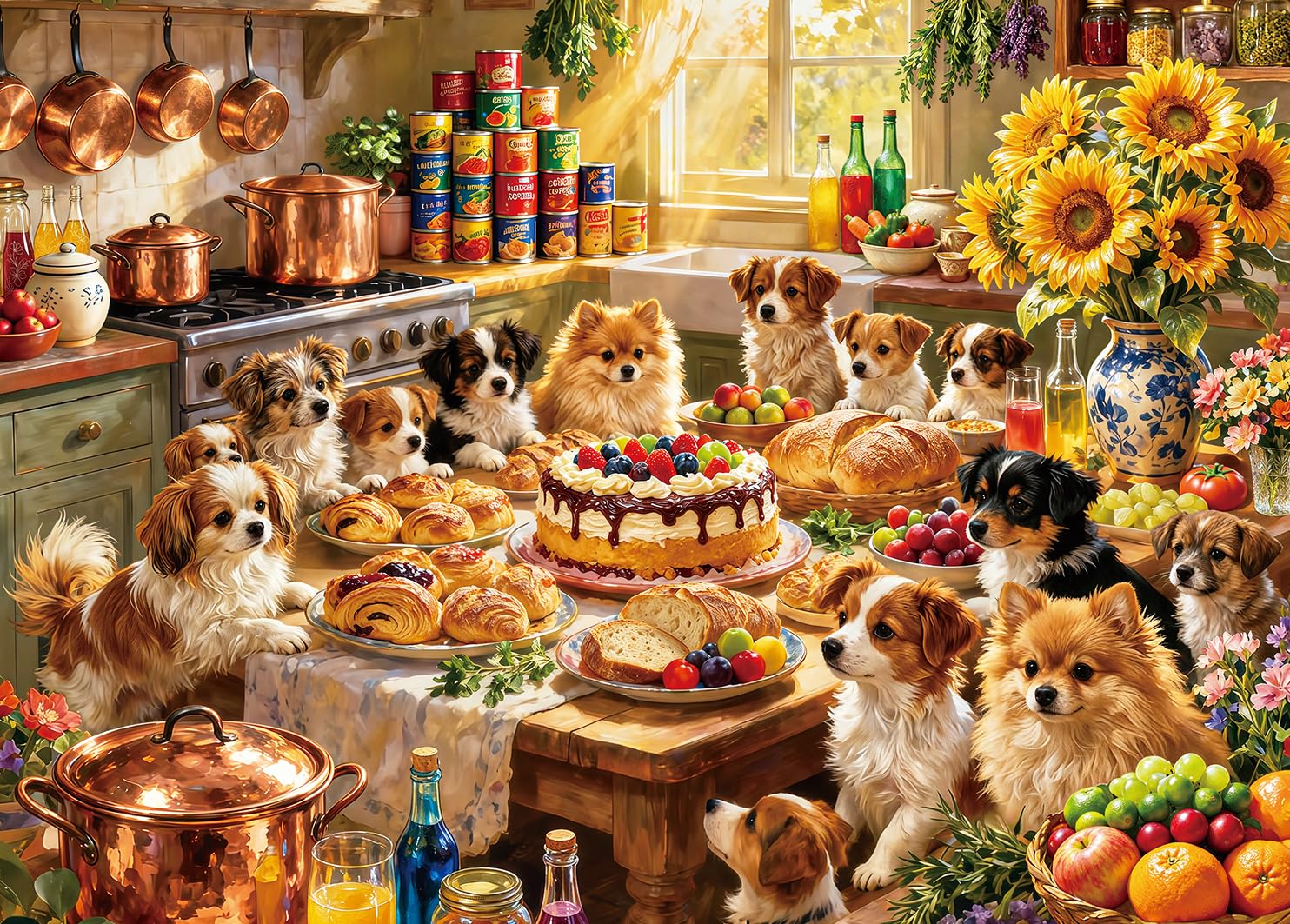 Puzzles 1000 Pieces for Adults-Dogs Feast Delightful Time