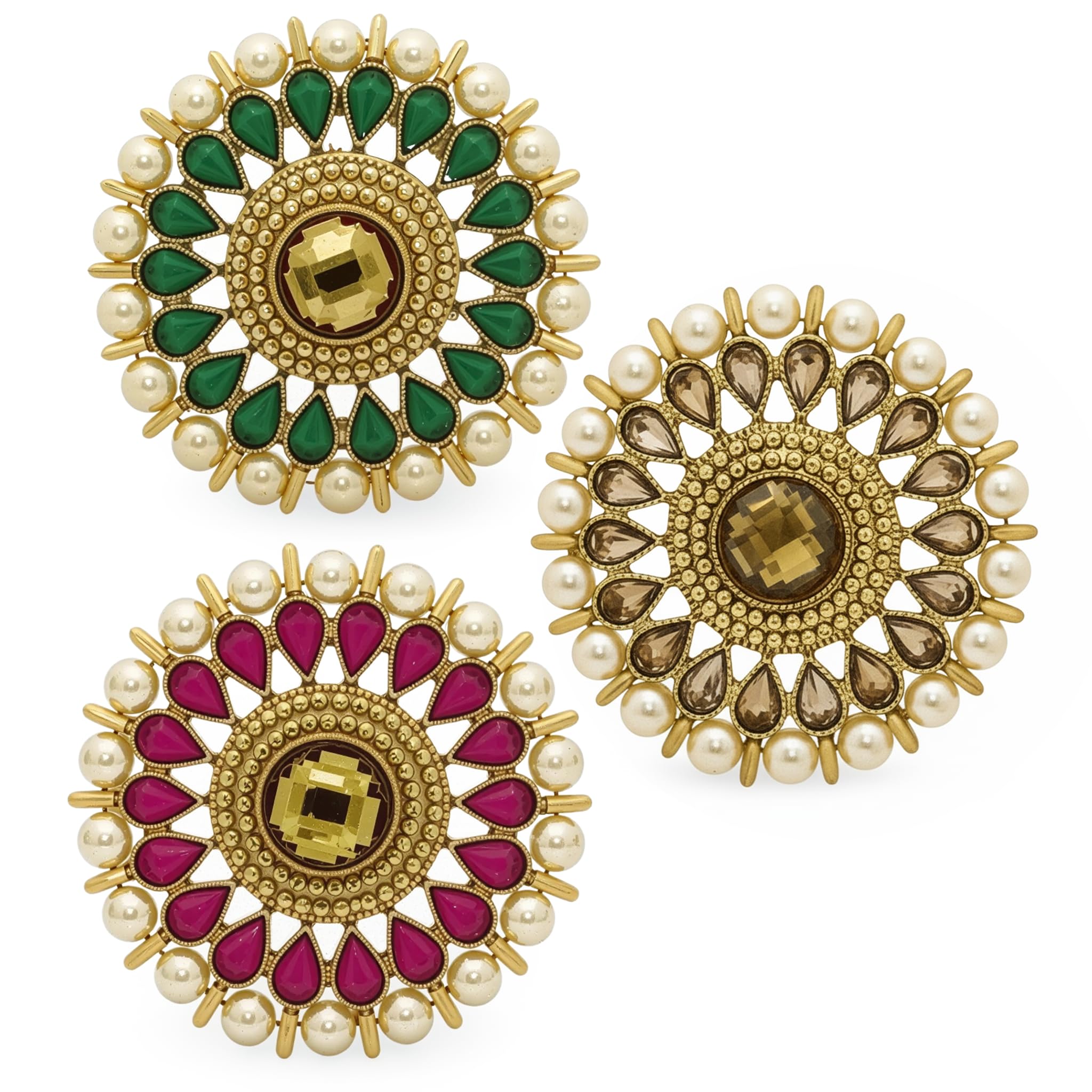 A.R. FASHION Finger Rings For Women Stylish | Kundan Pearl Adjustable Ethnic Statement Ring Set