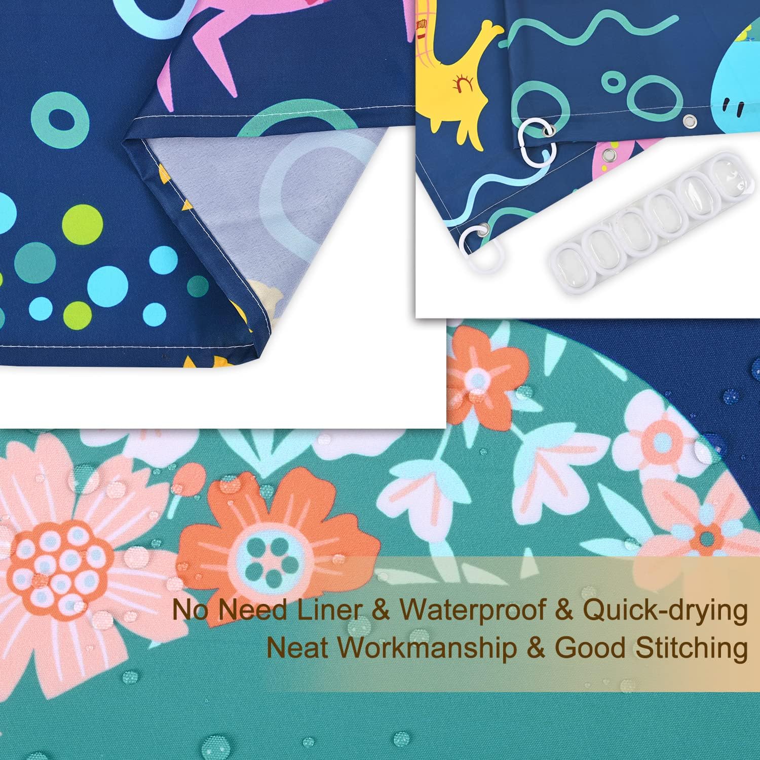 RosieLily Fish Shower Curtain, Kids Shower Curtains Set with 12 Hooks, Whale Shower Curtain, Sea Animal Bathroom Decor Curtain for Girls and Boys, 72 ''W x72 ''H