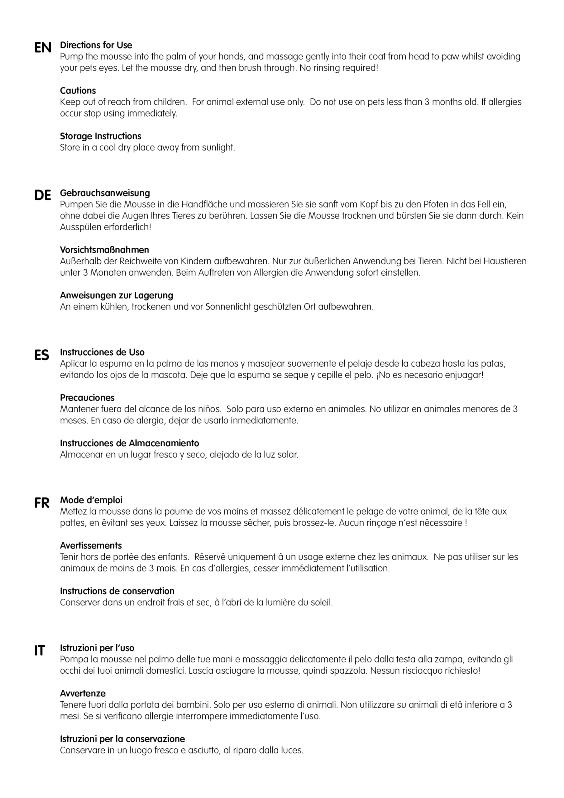 Shampooing de Lavage à Sec pour Animaux de Compagnie - Apaisant et Désodorisant, Ingrédients Naturels, Séchage Rapide et sans Rinçage (Noix de Coco & Avoine)