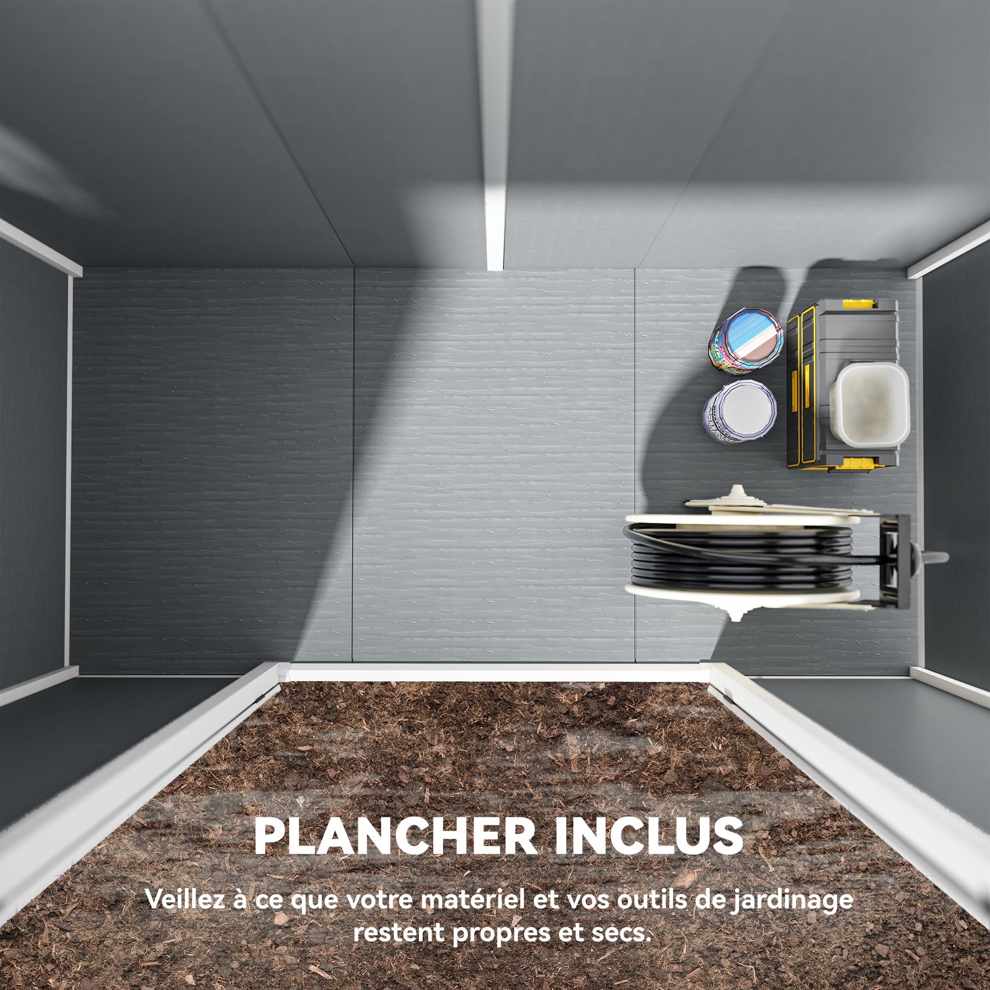 Outsunny Abri de Jardin 2,54 m² cabane de Jardin extérieur 2,4 x 1,3 m cabanon Rangement Outils avec Fondation, fenêtre, Portes verrouillables et 2 aérations, abri à Outils en Aluminium et PP, Gris