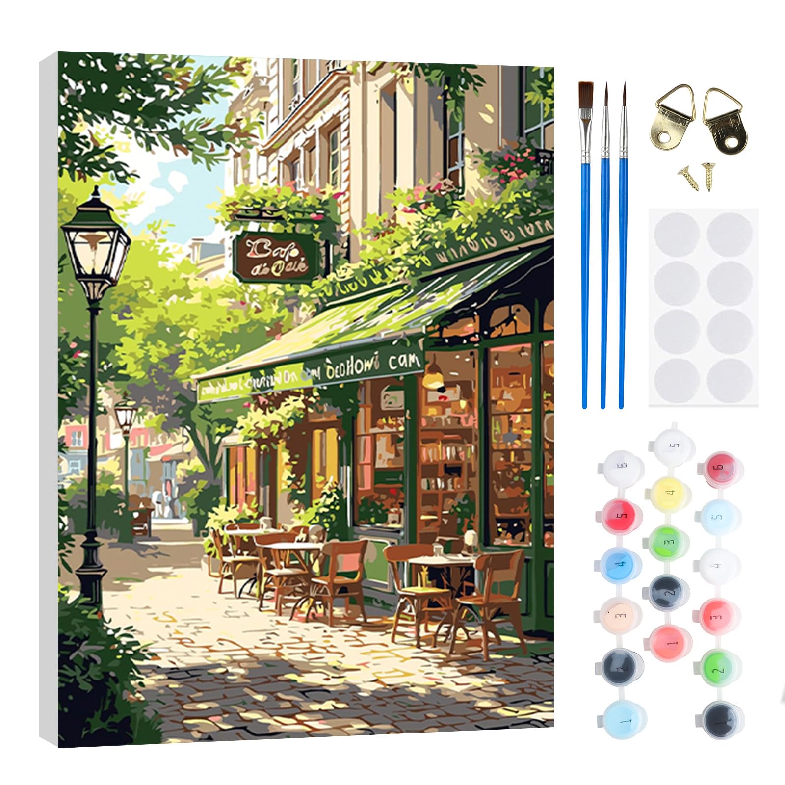 RICUVED Café Paint by Numbers Kits for Adults Kids,Landscape Painting Kits for Beginners On Clear Symbols Canvas with Wooden Framed, Easy DIY Acrylic Pigment Drawing Paintwork 20x30cm