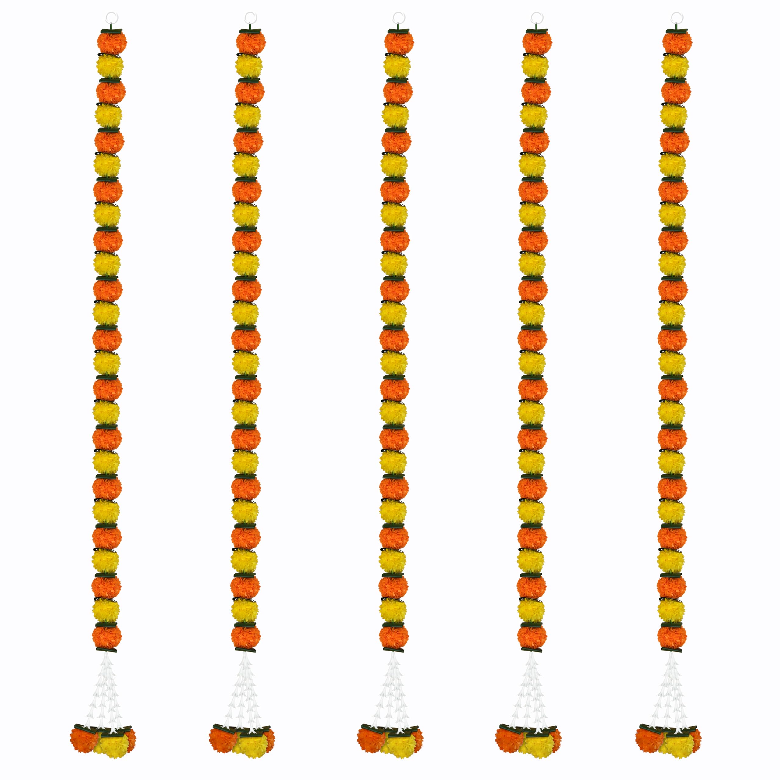 iHandiKart Artificial Marigold and Leaf with Bell Garland (Pack of 5), Size - 57 Inches, Color- Yellow and Orange, Artificial Garland, Perfect for Diwali, Housewarming and Home Decor (33902-5) (B0D262MDNT) Amazon Price History, Amazon Price Tracker