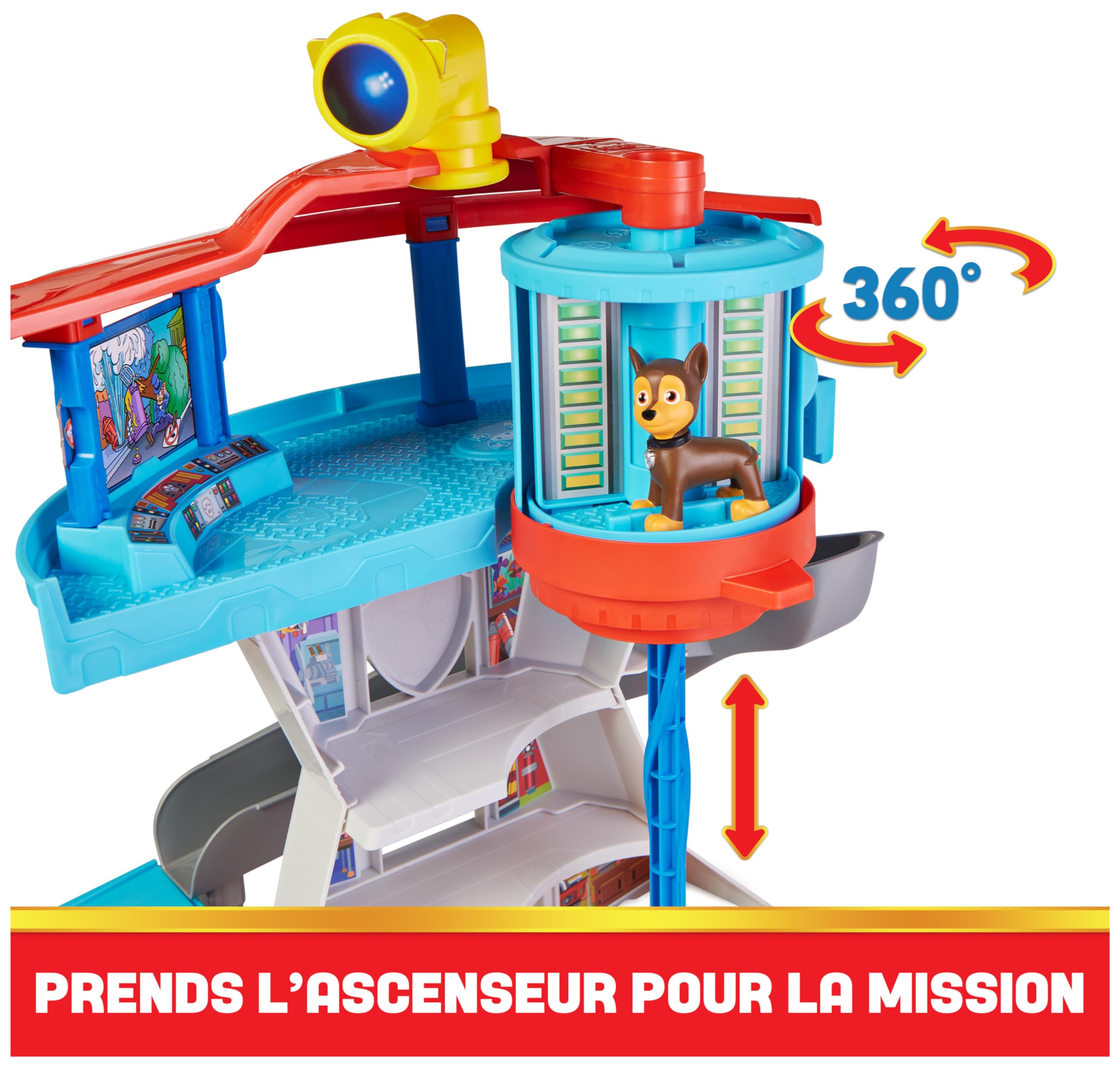 Paw Patrol - Pat Patrouille - Tour de Contrôle 50 Cm - avec Périscope, Missions, Toboggan, 7 Cartes 1 Véhicule Et 2 Figurines Chase - Pat Patrouille Jouet - Voiture Enfant - Jouet Enfant 3 Ans Et +
