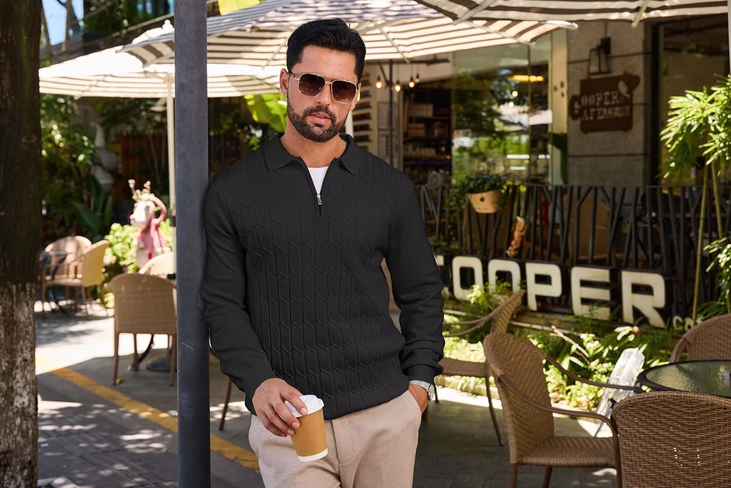 Mens Polo Sweaters Quarter Zip Long Sleeve Knit Polos Lightweight Casual Pullover Sweater - Image 4