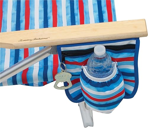 Miniatura 8 de Tommy Bahama Paquete de 2 sillas de playa clásicas planas de 5 posiciones con enfriador y soporte para tazas, silla de playa plegable portátil para