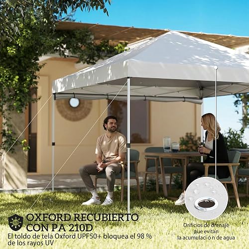 Outsunny Folding Gazebo 3 x 3 m, Pop-Up with Side Wall, Garden Gazebo with UPF50+ Protection, Central Push, Height Adjustable, Carry Bag, Gazebo for Camping, Outdoor, White - 4