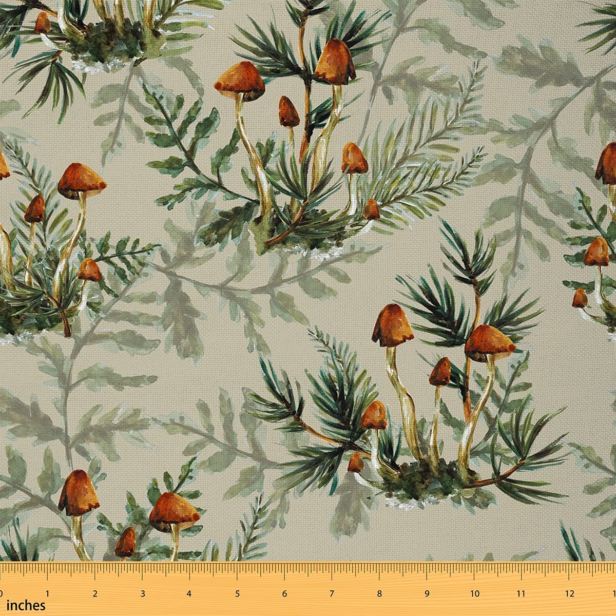 Richhome Multi 2 Mushroom Fabric By The Yard Watercolor Mushrooms Rustic Wild Plant Home Diy Fabric By The Yard Woodland Floral Pattern Decorative Fabric For Upholstery And Home Accents,3 Yards