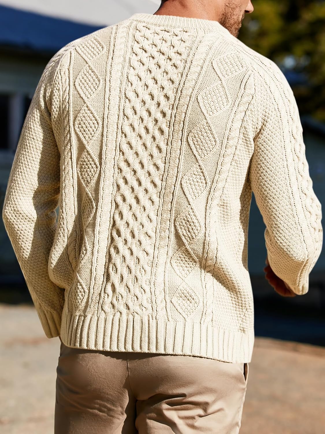 Runcati Mens Long Sleeve Cable Knit Pullover Sweater Fisherman Twist Patterned Crewneck Sweater - Image 4