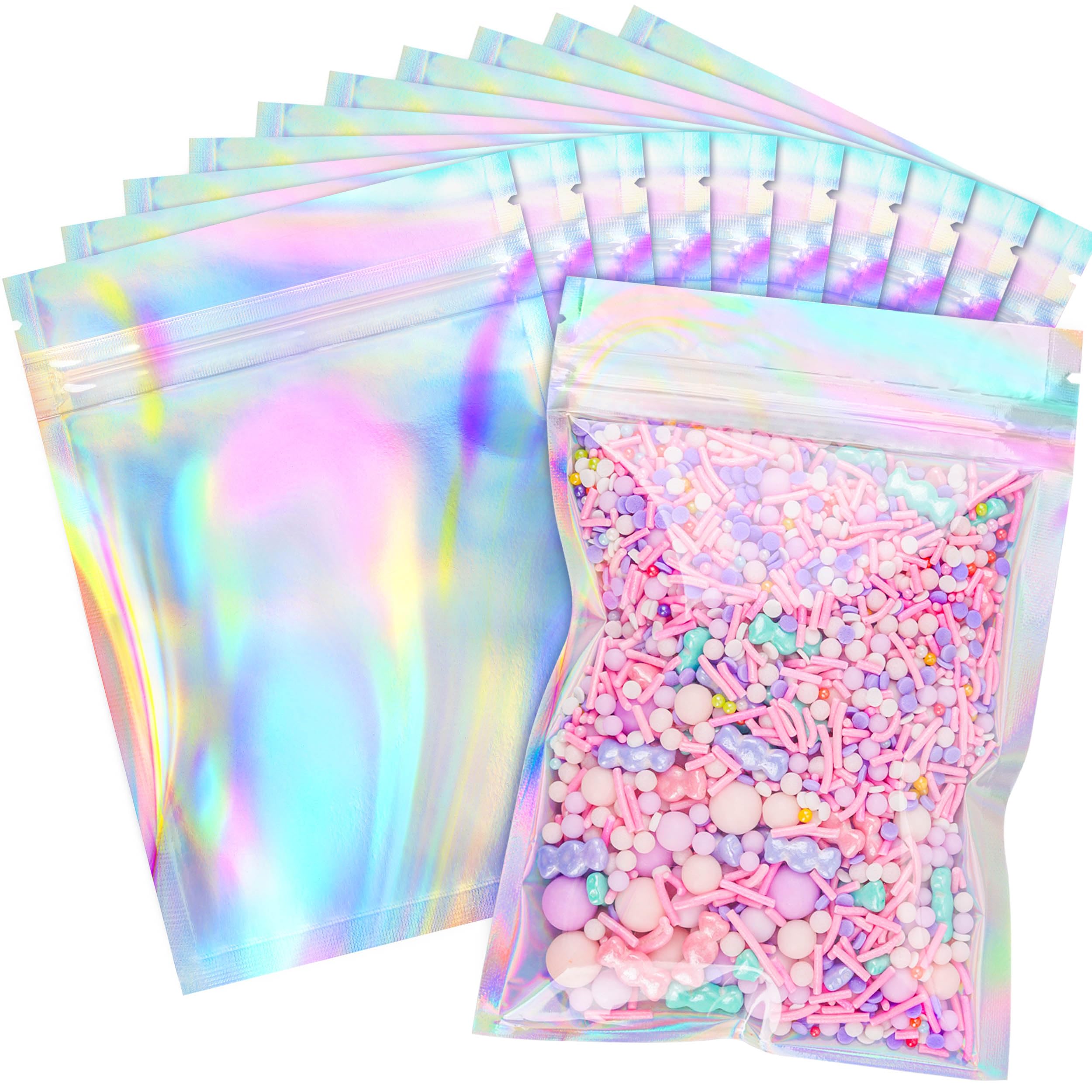 NPLUX Holographic Mylar Bags Resealable Smell Proof Bags for lip gloss,Jewelry,lash candy and More - Small Business Packaging Supplies(100PACK,4x6IN)