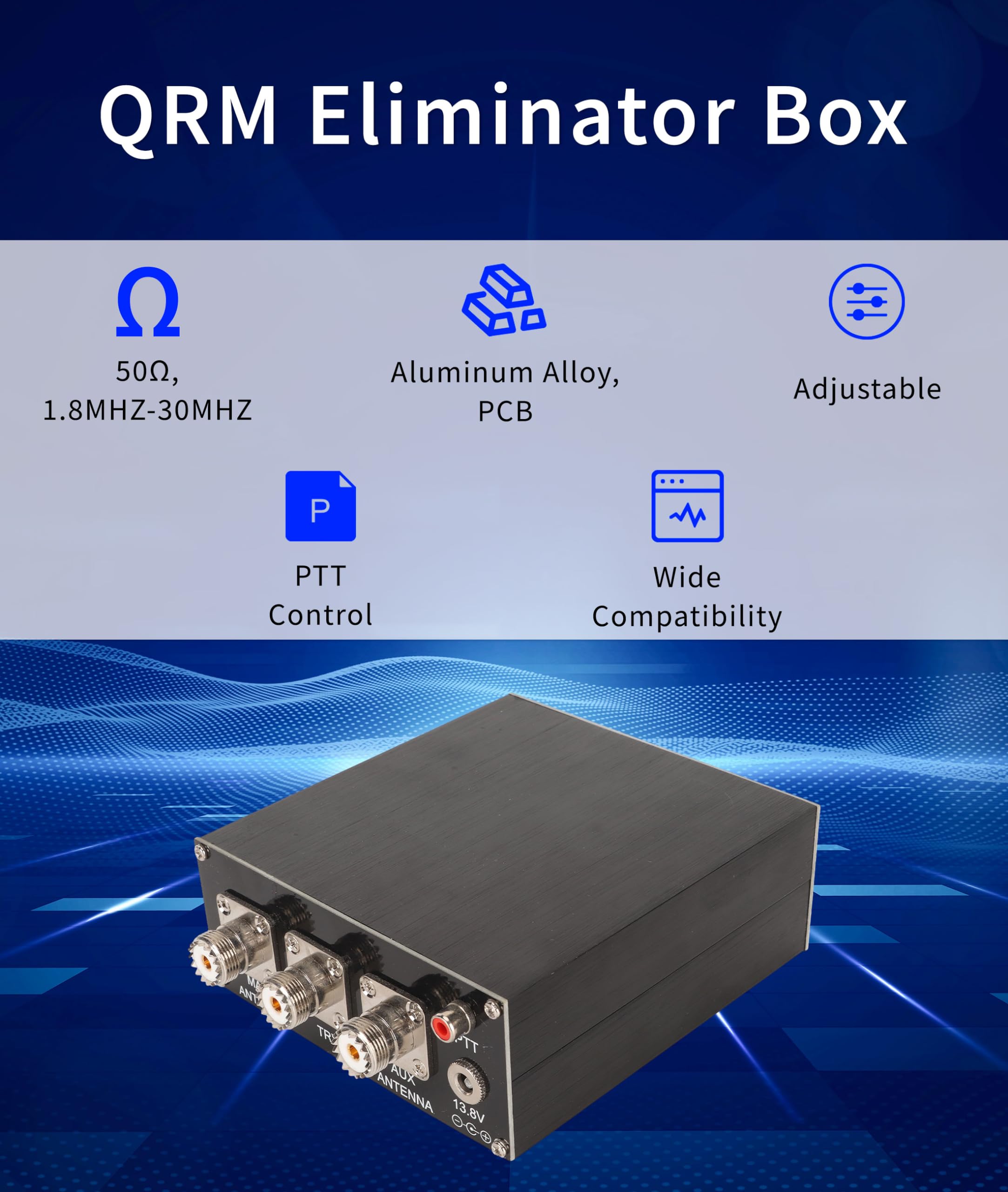 Boîte D'élimination QRM, Annuleur de Signal en Alliage D'aluminium à Contrôle de Phase X Réglable de 1,8 MHz à 30 MHz, DC 13,8 V 150 MA Éliminateur de Signal de Contrôle PTT