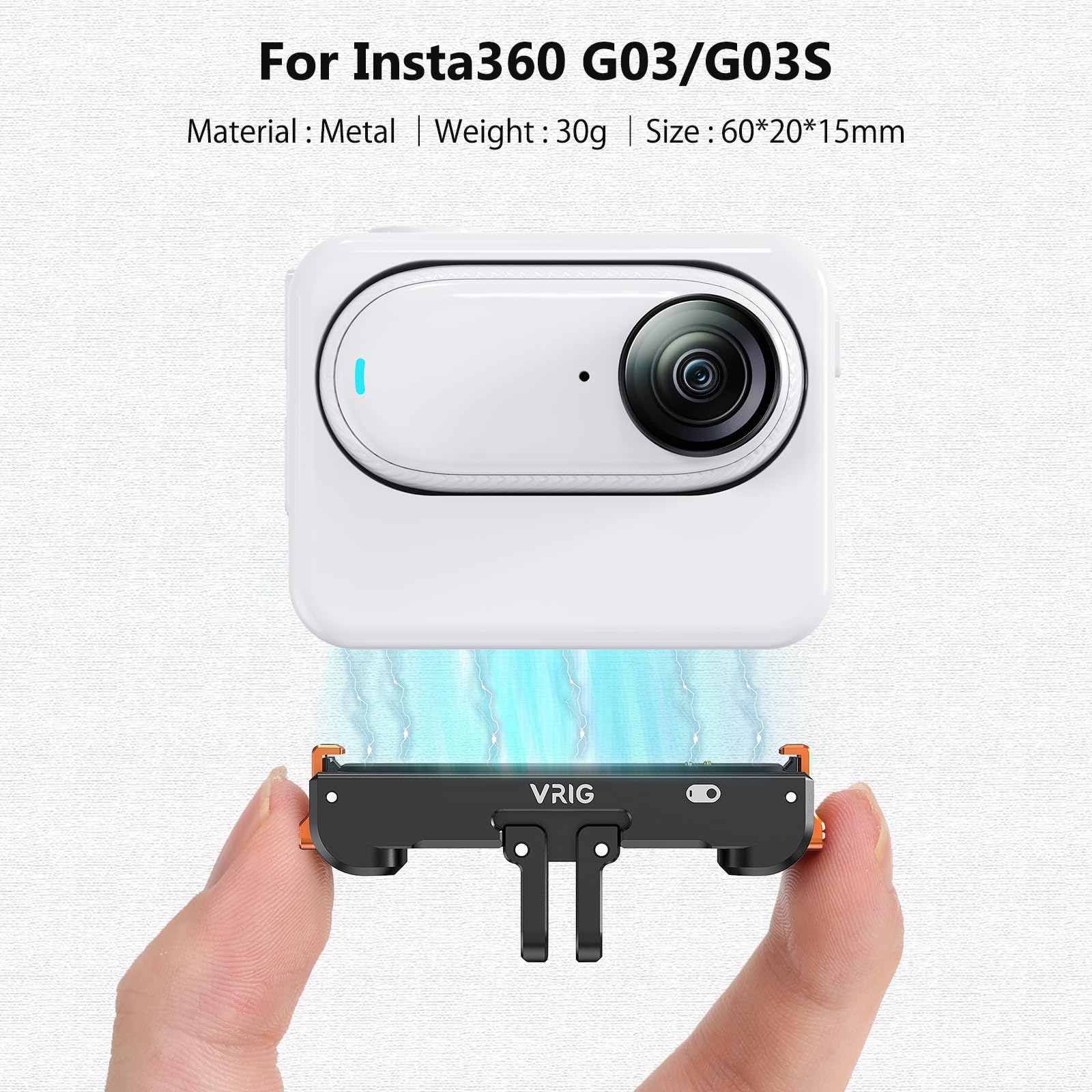 VRIG AC-39 - Supporto magnetico a sgancio rapido per Insta 360 GO 3/GO 3S, adattatore action camera con porta di ricarica, filettatura da 1/4" e supporto a 2 punte, per treppiedi e bastoncini per
