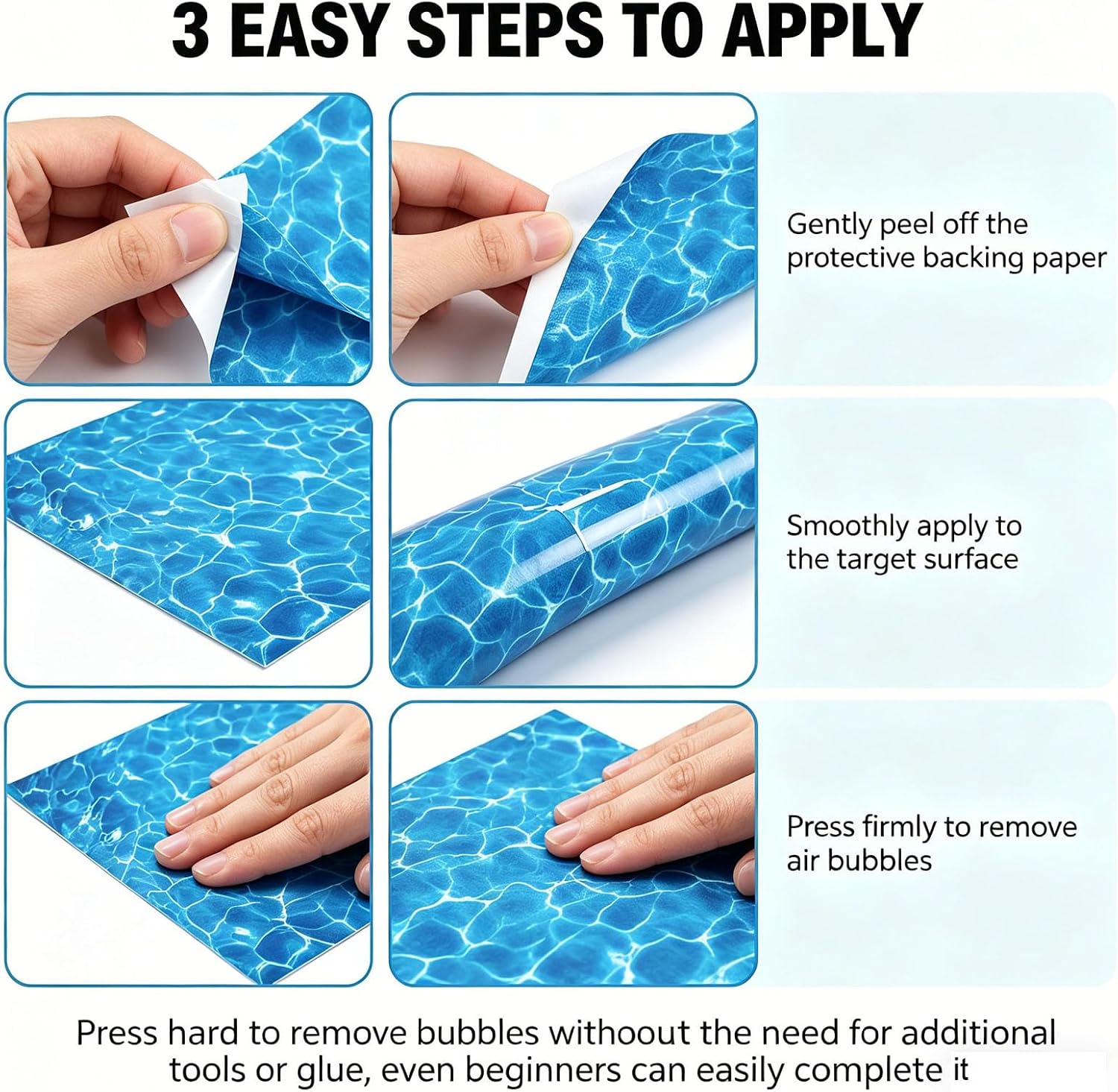 6 Sheets 11.69×8.27 Inch Blue Ripple Water Sticker, Self Adhesive Wave Effect Decals, Realistic Pool Surface Sheets for Model Making, DIY Crafts, Photography Backdrops, Home Decor