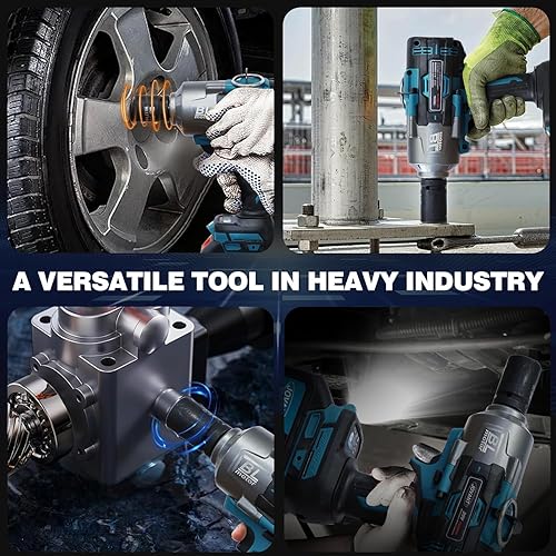 Miniatura 9 de Kit de llave de impacto inalámbrica, 20 V máximo, llave de impacto sin escobillas de 1474 pies, llave eléctrica con velocidad de 6 modos, anillo de