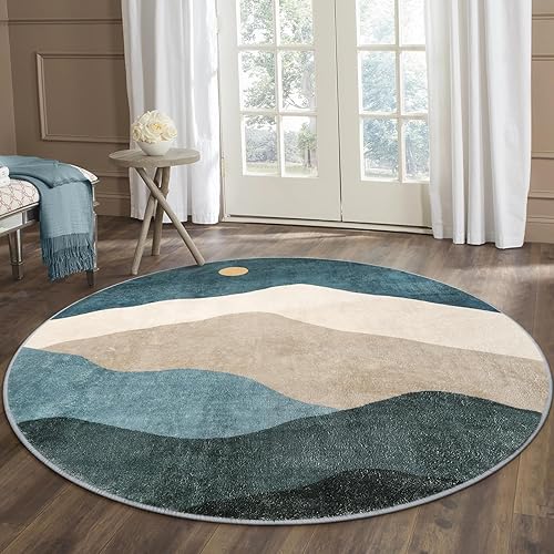 Miniatura 1 de Alfombras redondas abstractas de 6 pies para dormitorio, suave, lavable, antideslizante, alfombra circular grande, elegante alfombra de lana