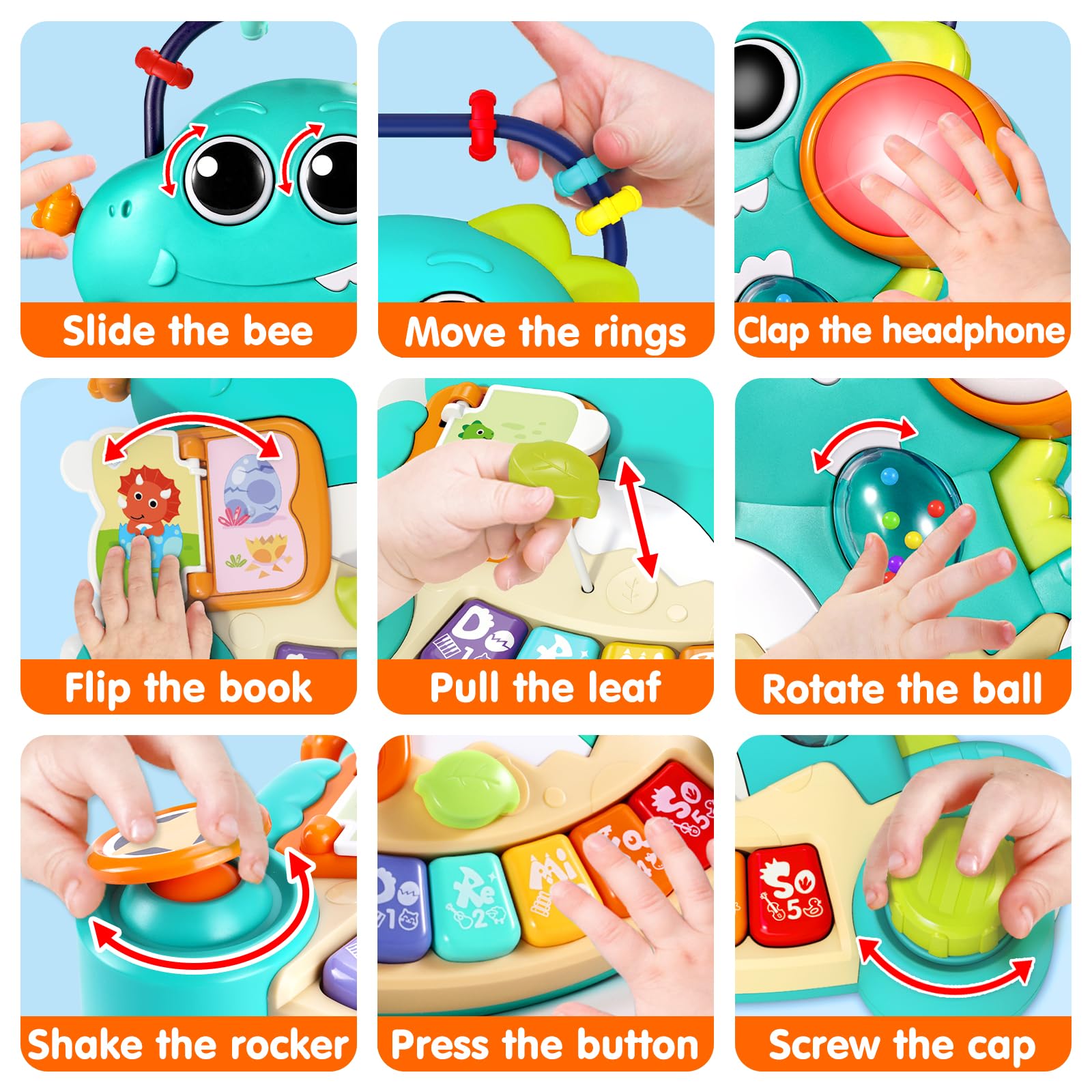 Juguetes para bebés de 6 a 12 meses, con música de dinosaurio, piano iluminado, juguetes para niños de 1 año, aprendizaje temprano, teclado de piano educativo, juguetes para bebés de 12 a 18 6