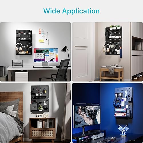 Miniatura 5 de Kit de combinación de organizador de pared con tablero de clavijas, en total 25.4 x 16.6 pulgadas, tablero de clavijas de metal para oficina con 13