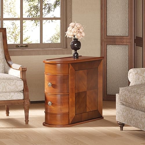 Miniatura 8 de LITTLE TREE Wood End Table with 2 Drawers Sofa Side Table, No Assembly Required Vintage Slim Nightstand Bedside Table for Bedroom