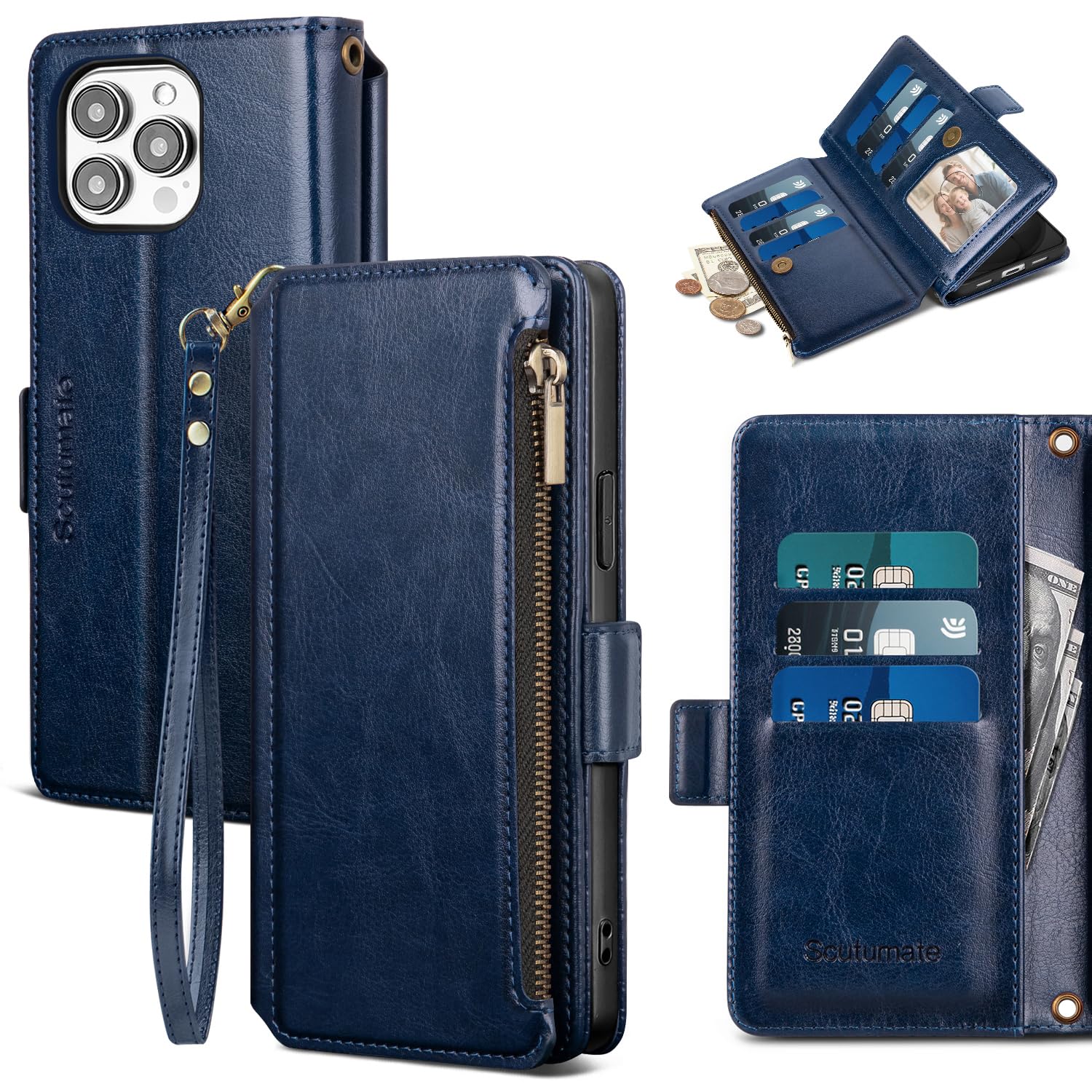 for iPhone 14 Pro Max Wallet Case with Card Holder,Dark Blue