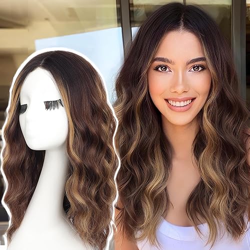 AISI HAIR Highlights Brown Wig for Women Medium Length Wave