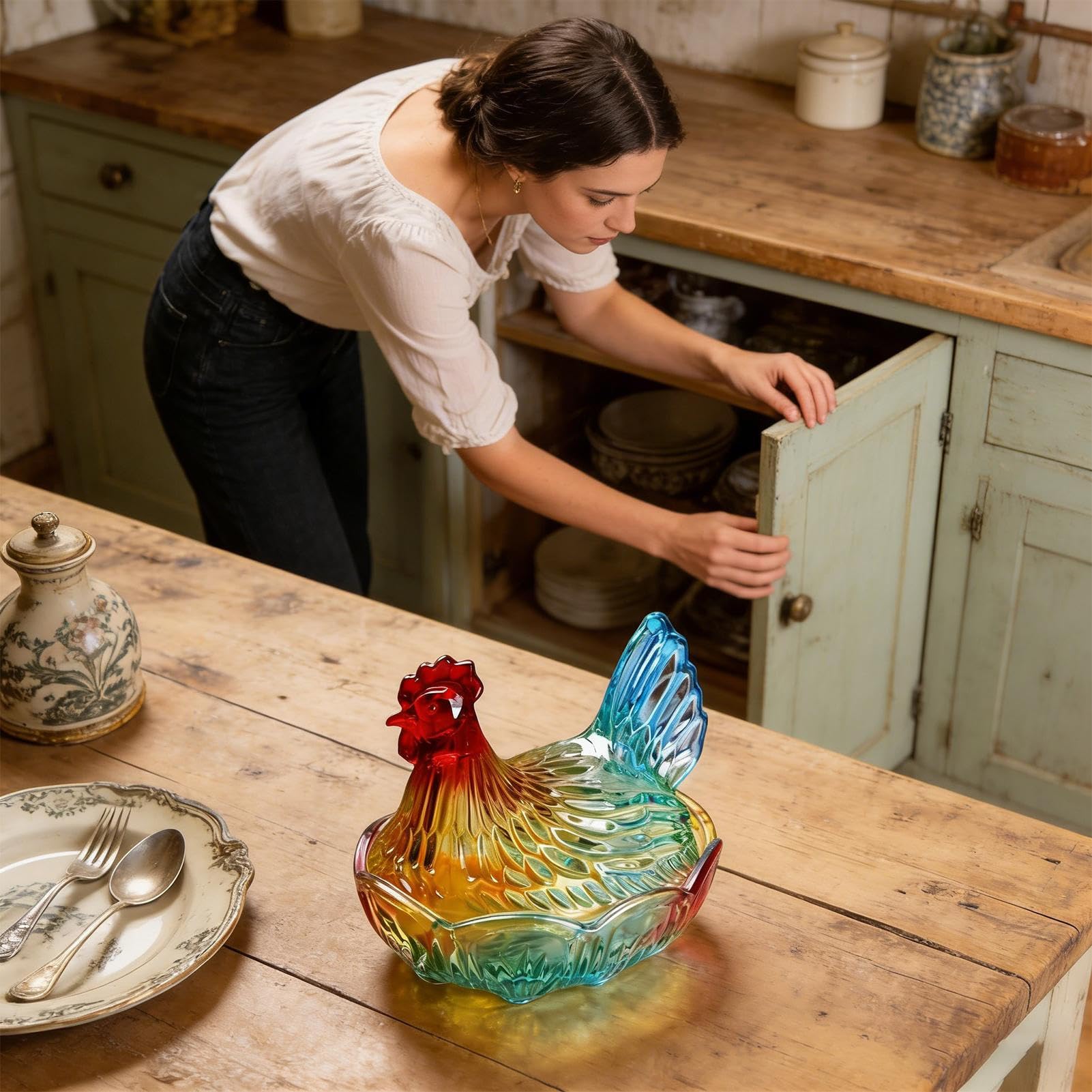 In Vetro Gallina Sul Per Snack E Dolci | Per Snack A Forma Di Gallina Per Collezionisti Cucina Soggiorno Camera Studio Bagno Libreria Caffè Ingresso Gioielli