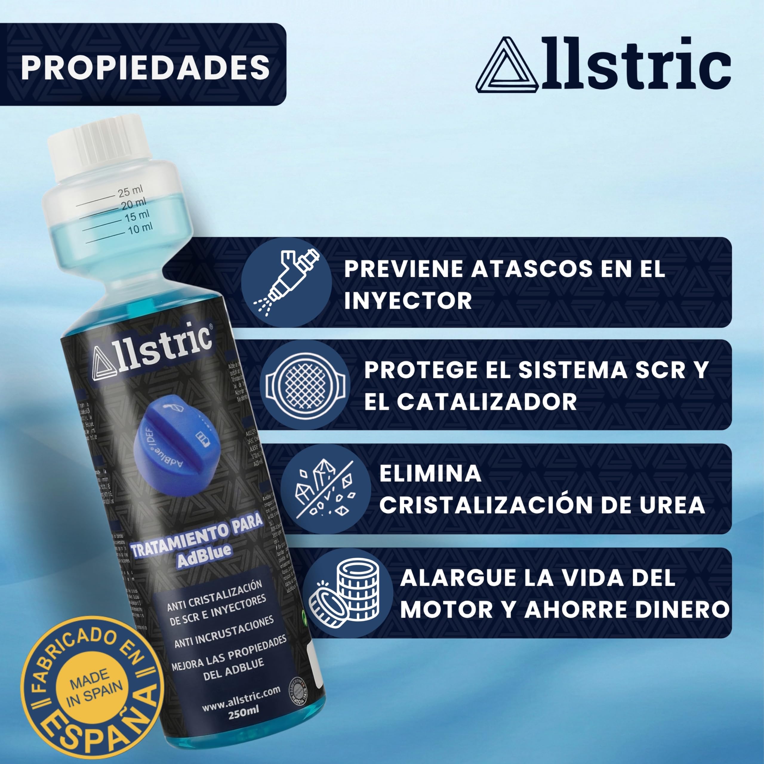 Anticristalizante AdBlue 250ML | Aditivo AdBlue Anticristalización Sistema SCR | Previene y Disuelve Cristales de Urea | Protege Inyector y Catalizador | Motores Diésel | Fabricado en España