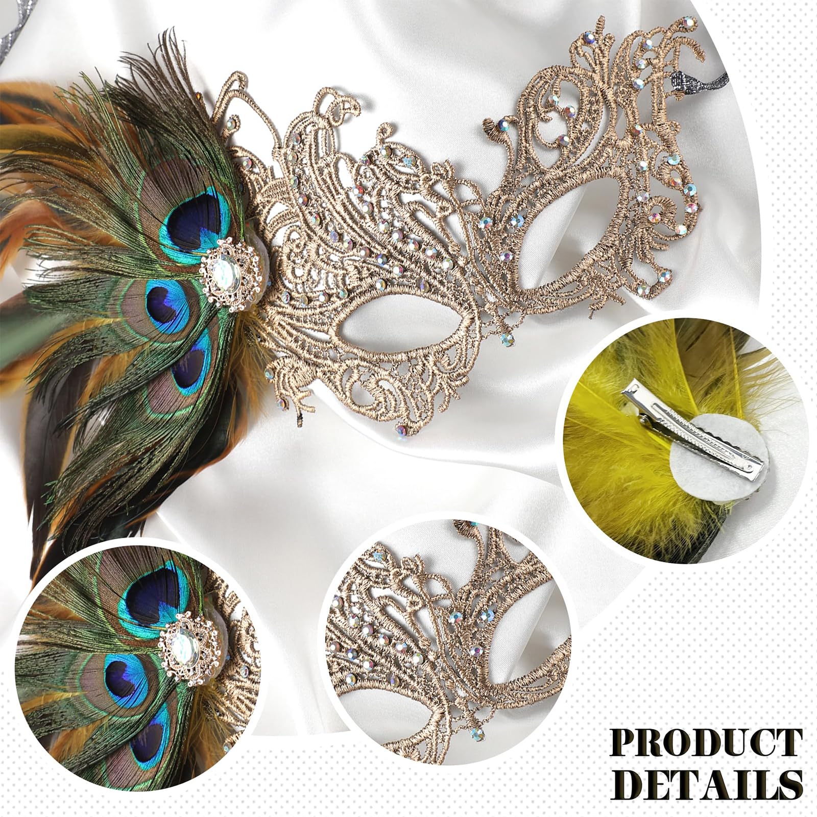 Celblisora Lace Masquerade Masks for Women - 1920s Peacock Feather Venetian Mask for Halloween Couples Mardi Gras Ball - Image 3
