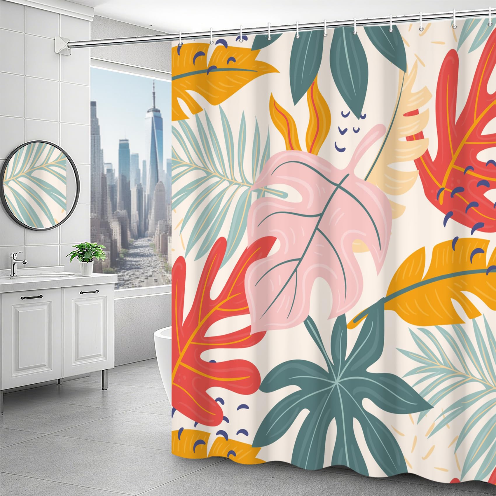 dnldliq Colorful Leaves Shower Curtain Tropical Plant Leaf Bathroom Curtain Jungle Palm Bath Curtain with Hooks Bathtub Waterproof Fabric Decor 60x72