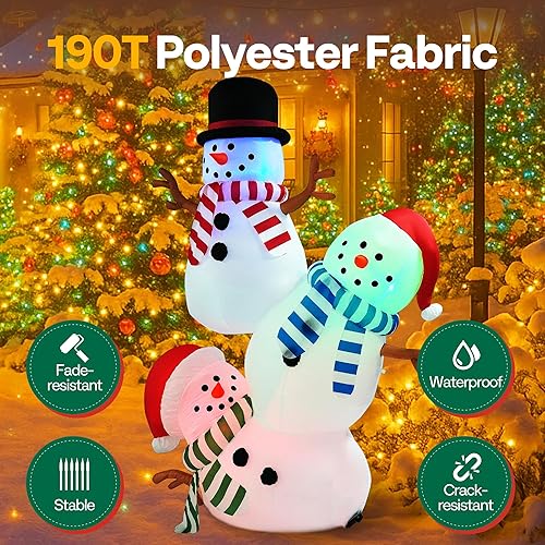 Vista 12 de VIVOHOME 6FT Christmas Inflatable Outdoor Decoration, Snowman in Vest, Navidad Blow Up Yard Decor with Built-in LED Light for Lawn, Garden, Party