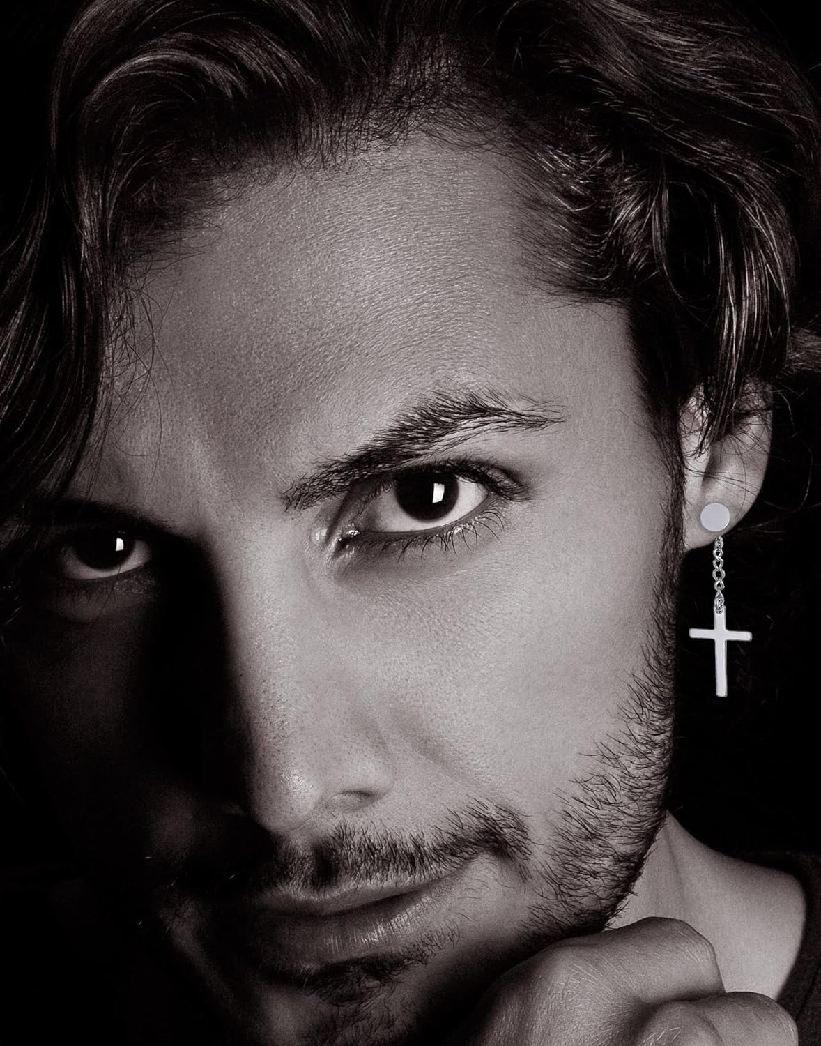 15 Pairs Stainless Steel Drop Earrings Round Dangle Earrings Hoop Huggie Long Chain CZ Piercing Stud Earrings Set for Men Women Silver Black Tone - Image 3