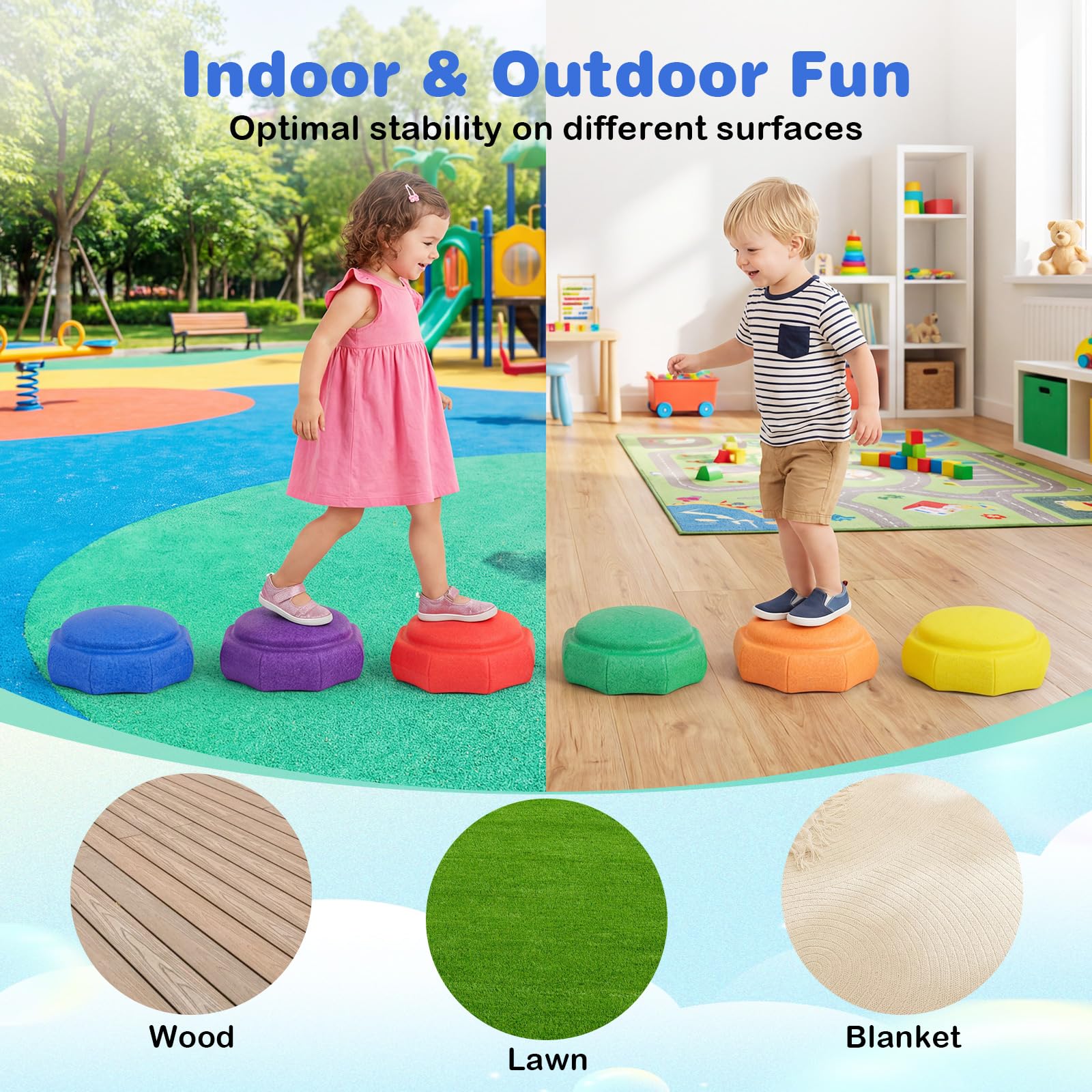 HOMASIS Juego de 6 Piedras de Equilibrio para Niños | Juguetes Sensoriales Apilables que Fomenta el Equilibrio, Coordinación, Curso de Obstáculos Infantil para Interior y Exterior