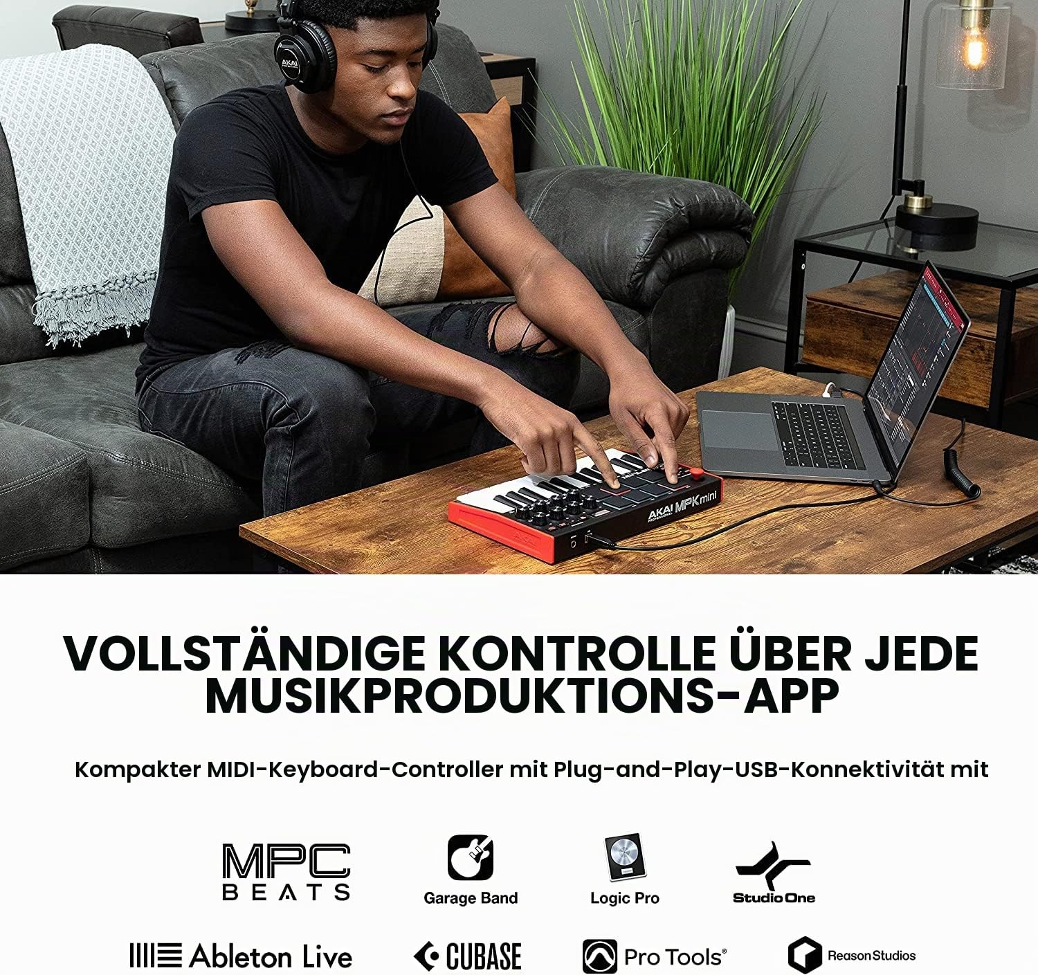 Akai Professional APC Mini MK2 - USB MIDI Pad Controller für Clip Launching mit Ableton Live Lite & AKAI Professional MPK Mini MK3 – 25-Tasten USB MIDI Keyboard Controller
