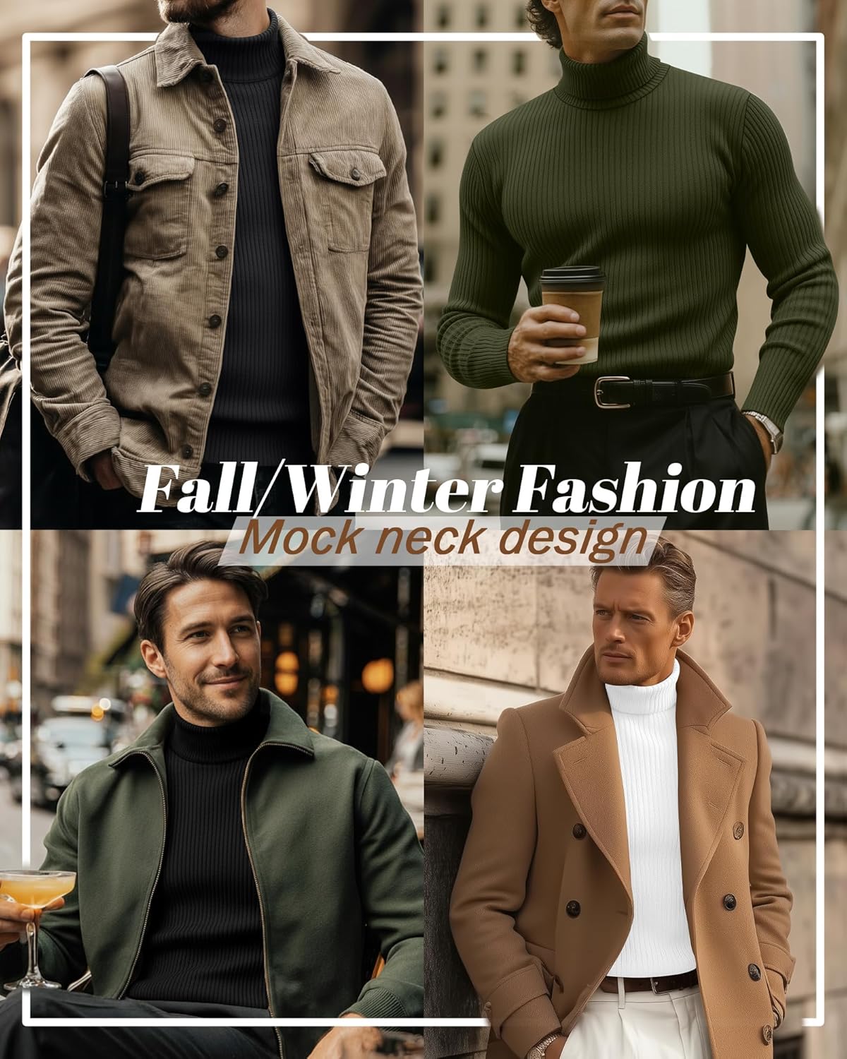 4 Pack Men's Ribbed Turtleneck Shirts, Cotton Long Sleeve Slim Fit Mock Neck Tops Lightweight Pullover Sweaters - Image 2