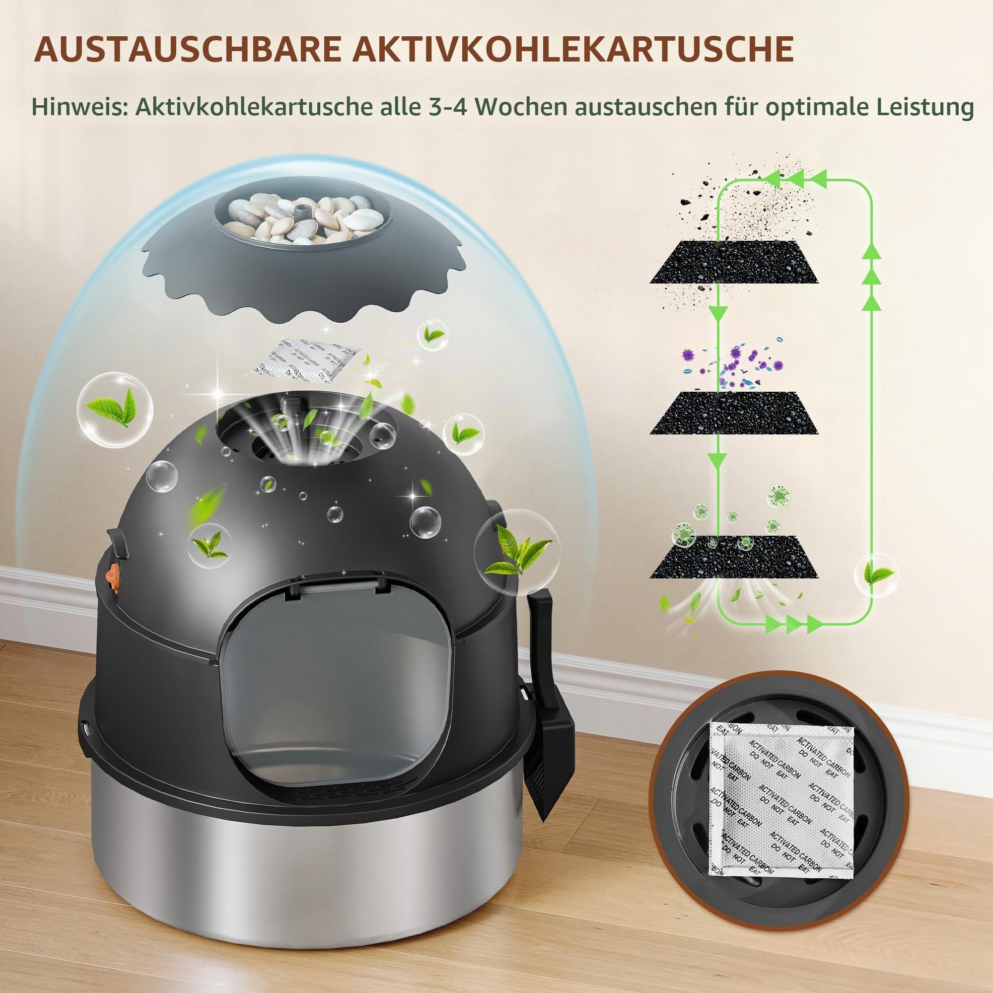 Katzenklo Edelstahl, Katzenklo Blumentopf, Schwarz