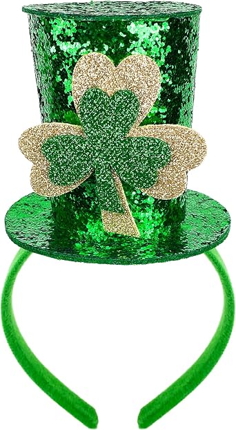 Green Shamrock Mini Top Hat Headband Leprechaun Hats for St. Patricks Day Carnival Party Halloween Cosplay