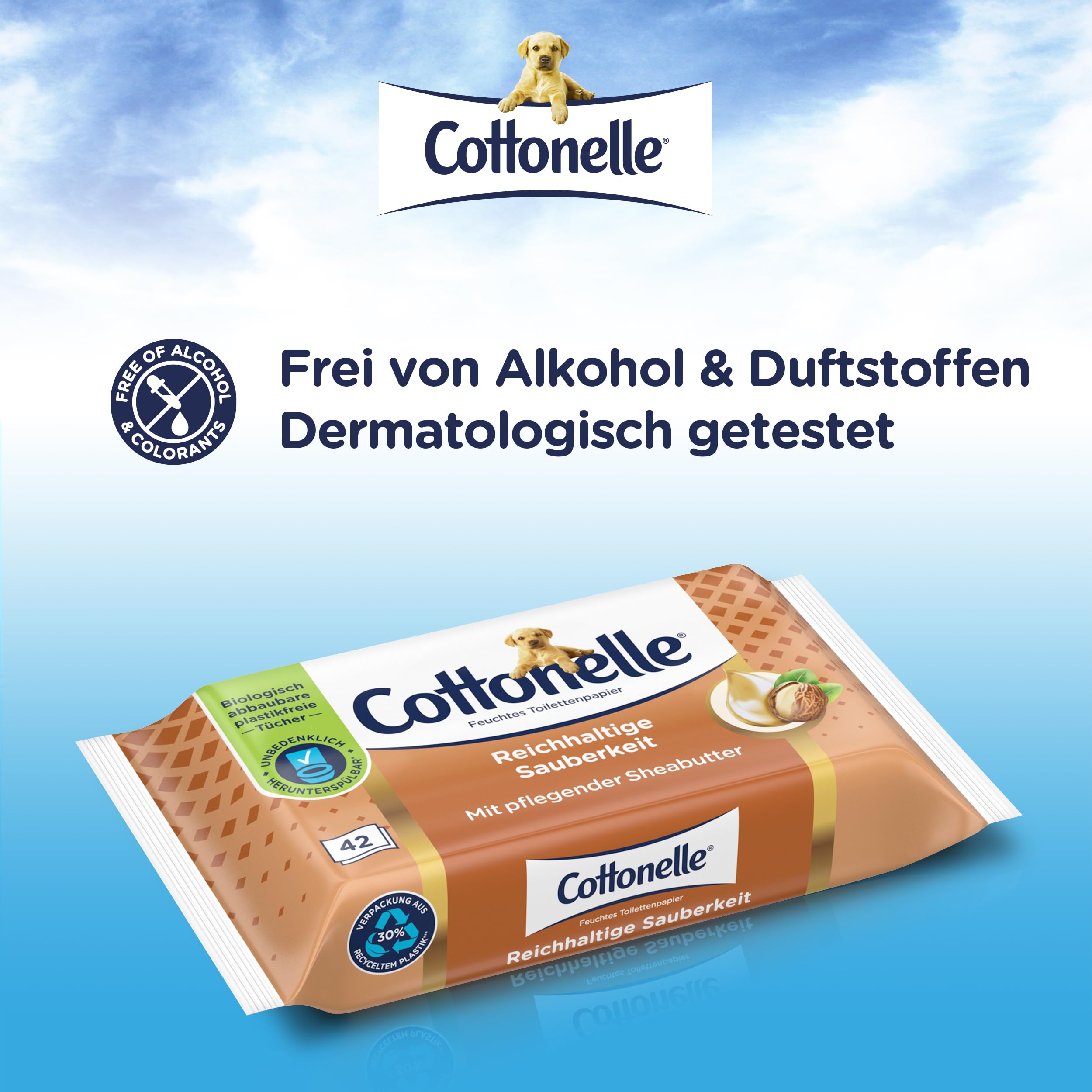 Cottonelle Mein Spa mokry papier toaletowy, masło kaszmirowe i shea, biodegradowalny, nie zawiera plastiku, możliwość ponownego zamknięcia, opakowanie ekonomiczne, 12 x 42 chusteczki nawilżane