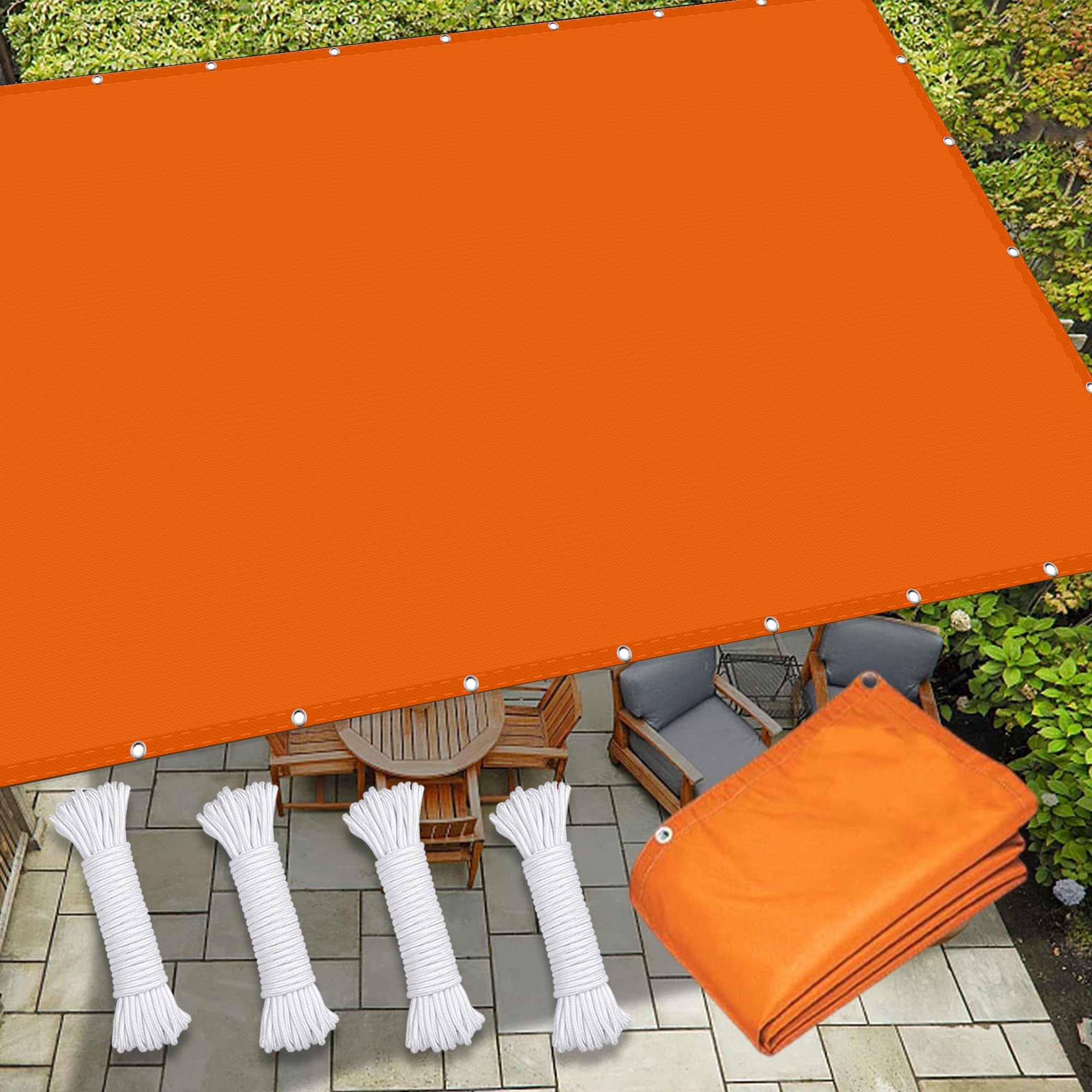 Voile d'ombrage orange pour un été au frais sur la terrasse