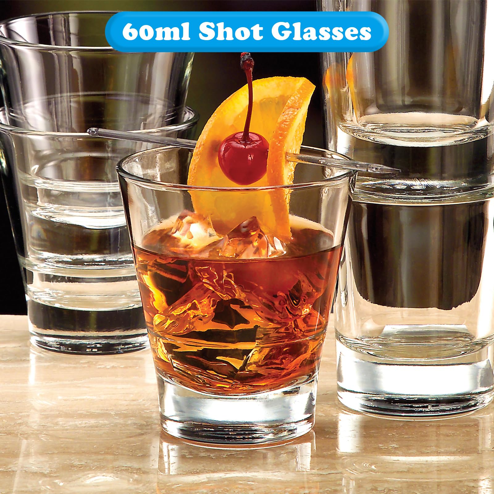 Lot de 48 verres à liqueur, 60 ml, verres à shot classiques avec base soulevée, verres à shot ronds transparents pour cocktail, vodka, whisky