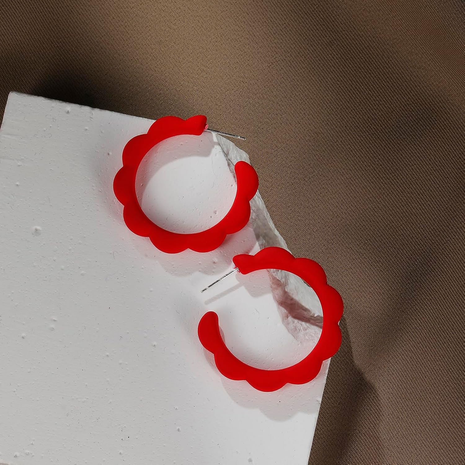 RUOFFETA Acrylic Flower Hoop Earrings, Lightweight Floral Open Hoops Candy Color Hoop Earrings for Women image 4