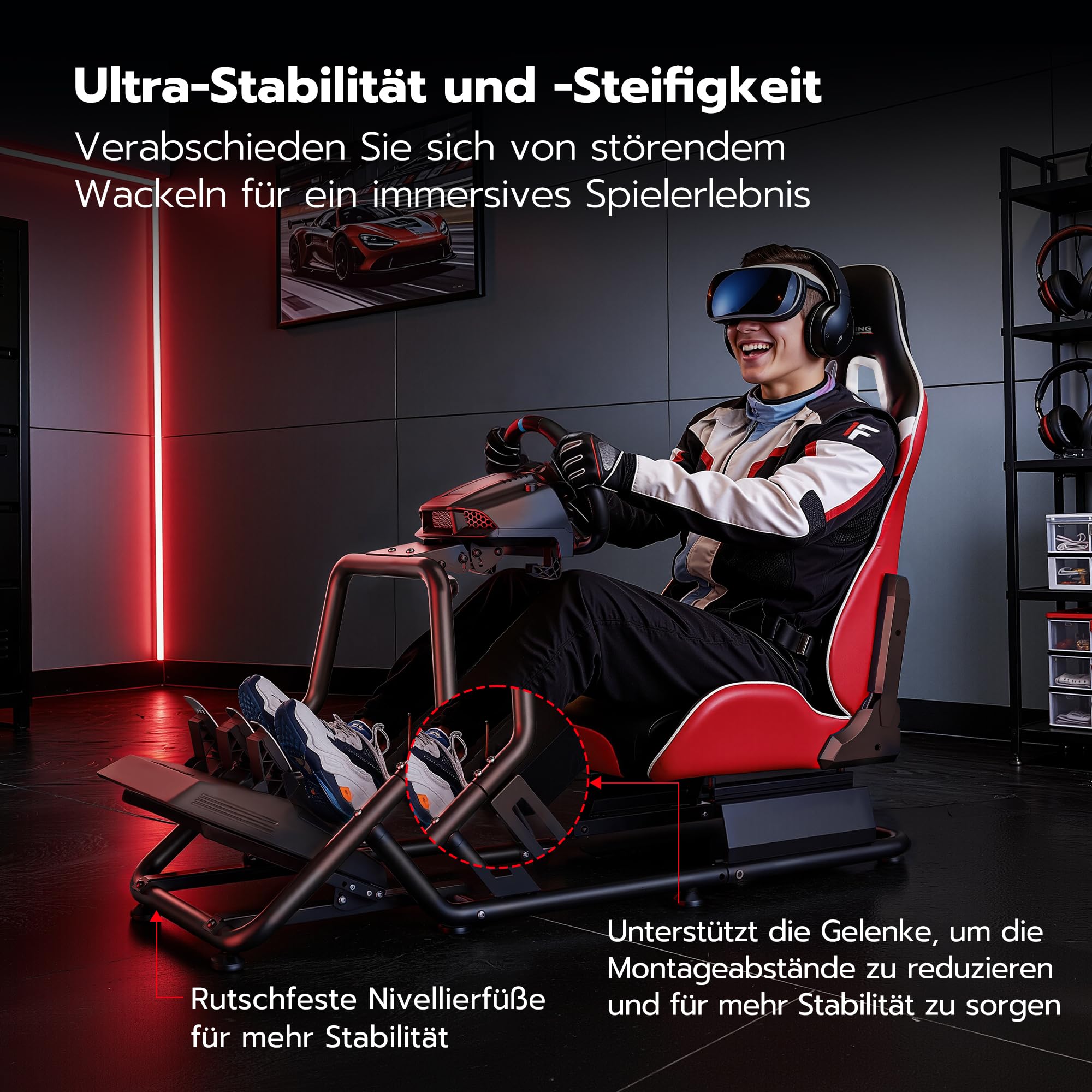 ARES WING Cockpit para Simulador de Carreras con Asiento, Rojo