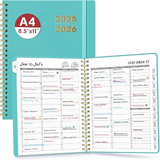 Appointment Book 2025-2026, Quarter-Hourly, Weekly & Monthly Academic Planner (July 2025 - June 2026), 8.5"x11" Schedule Book with Flexible Cover & Tabs, Perfect for Office School Supplies - Aquamarine