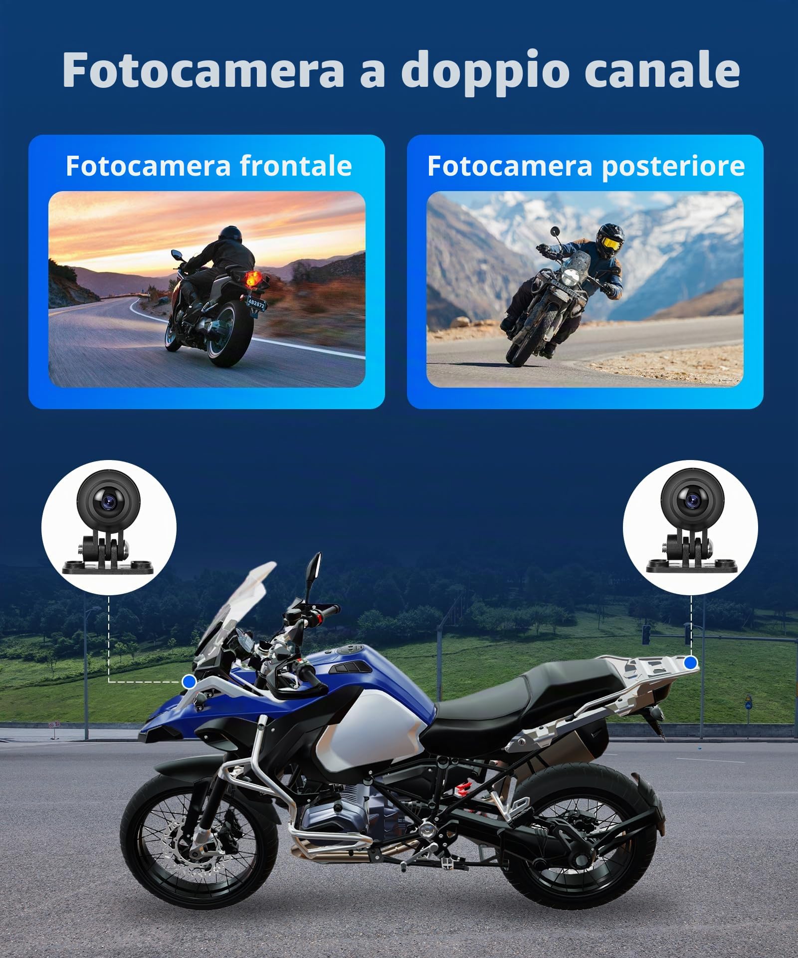 Rimoody Wireless Carplay Display Motociclo con Dashcam 2 Telecamera Fronte e Retro, 6.86 Pollici Touchscreen Portatile Carplay Android Auto Schermo per Motorbike con Mirror Link/Bluetooth/IP68 étanche