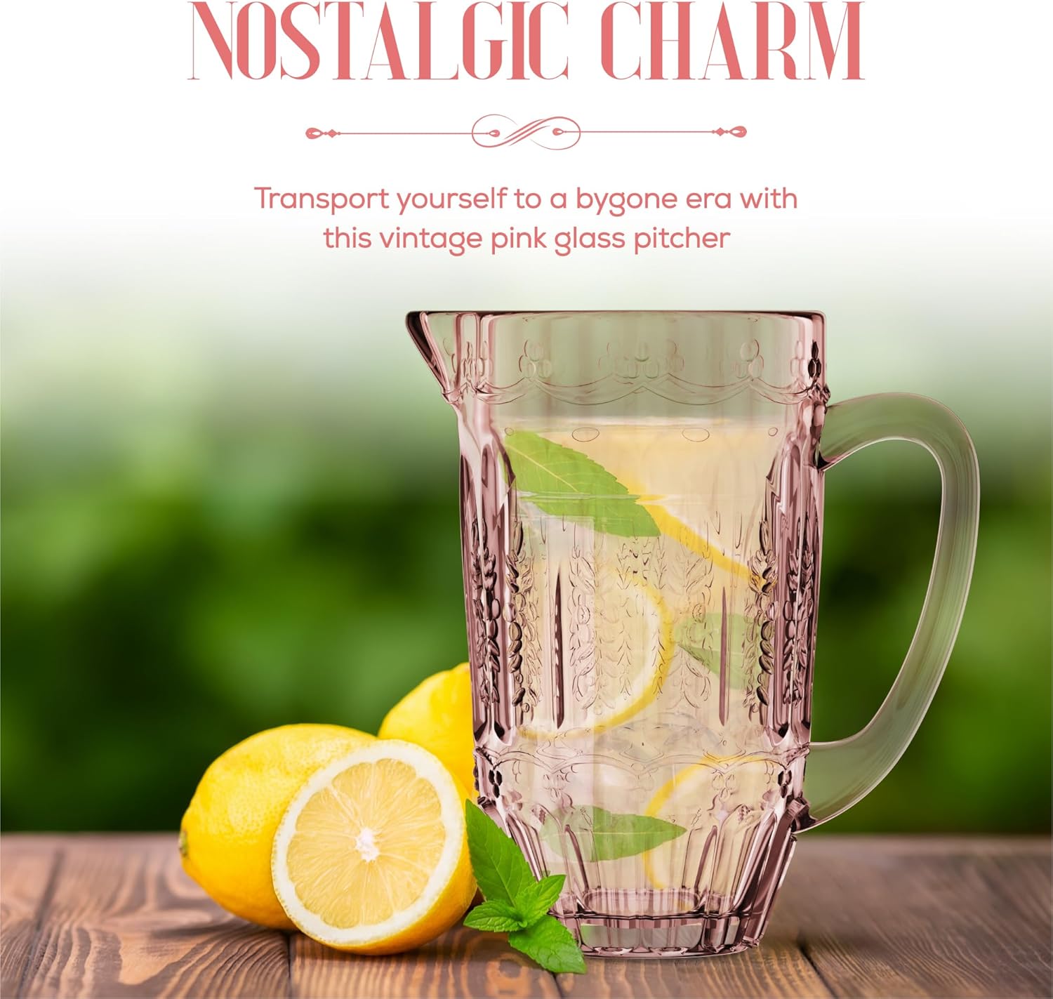 Elle Decor Pink Vintage Glass Pitcher Water Carafe Jug for Iced Tea, Juice & Beverages – 43.9 Oz Glass Drink Server for Mimosa Bars, Sangria, Milk & Tabletop Entertaining - Image 7