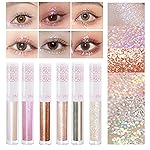 6Pcs Liquid Glitter Eyeshadow Eyeliner, Korean Makeup, Bling Under Eye Shadow, Shimmer Eye Make Up Valentine\'s Gift Set,Long Lasting,Quick Drying & Pigmented Loose Glitter Glue for Crystals Makeup