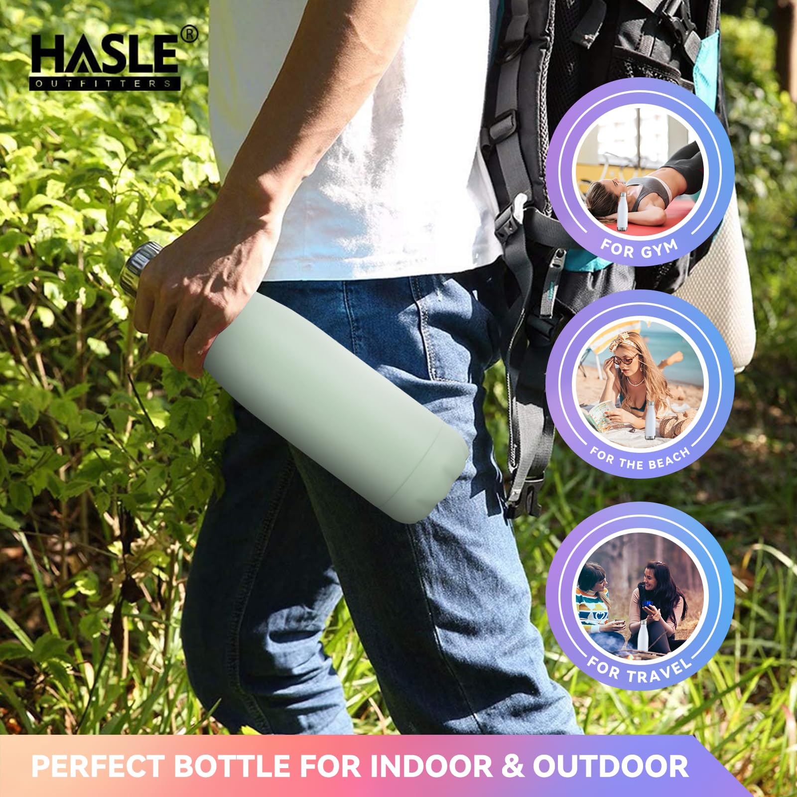 HASLE OUTFITTERS Edelstahl-Wasserflaschen, vakuumisoliert, doppelwandig, pulverbeschichtet, wiederverwendbar, Metall-Sport-Wasserflaschen, halten Getränke heiß und kalt, Hellgrün, 4 Packungen