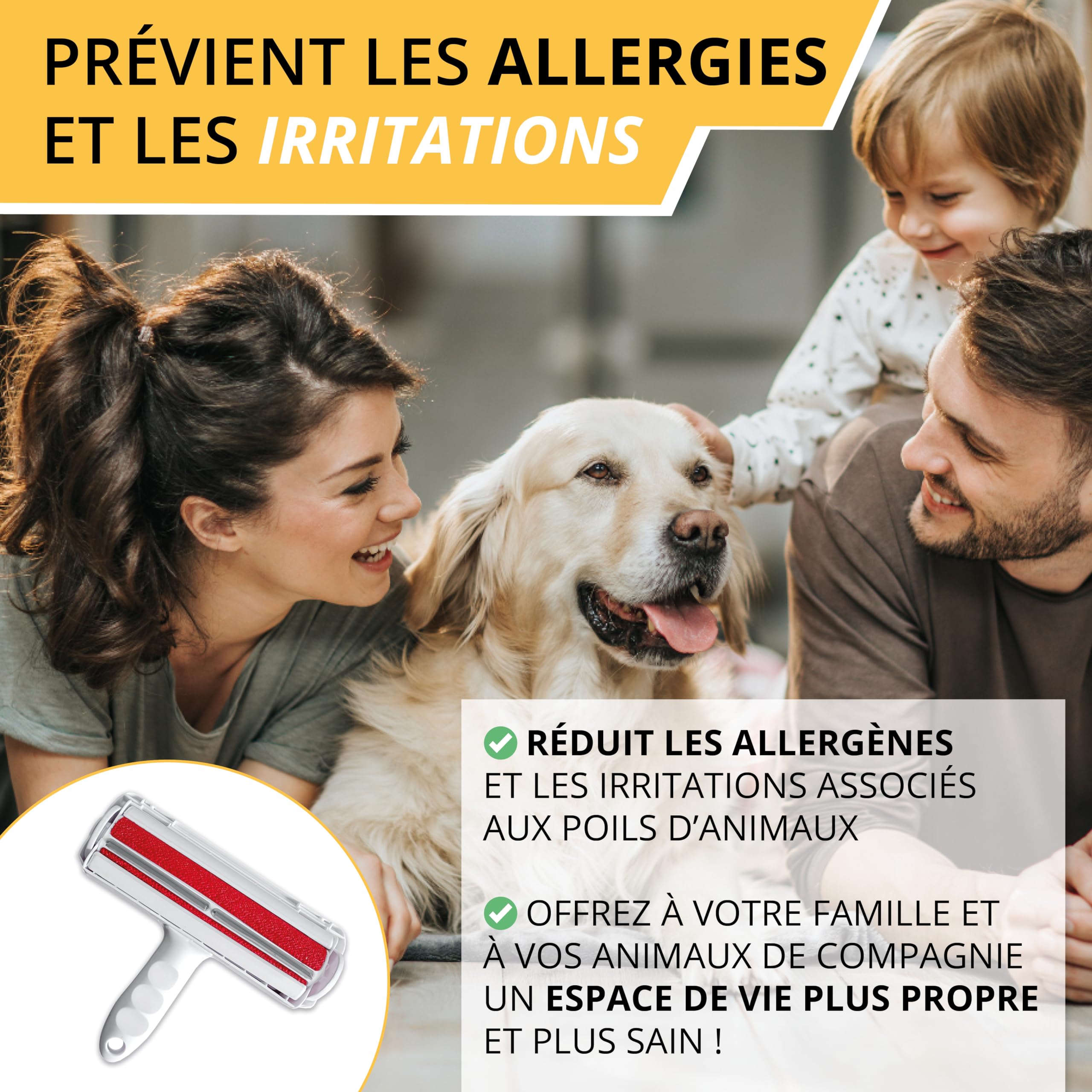 Brosse Anti-Poils Pour Chat et Chien - Autonettoyante Pour Poil Court ou Long - Rouleau Idéal Pour Animaux